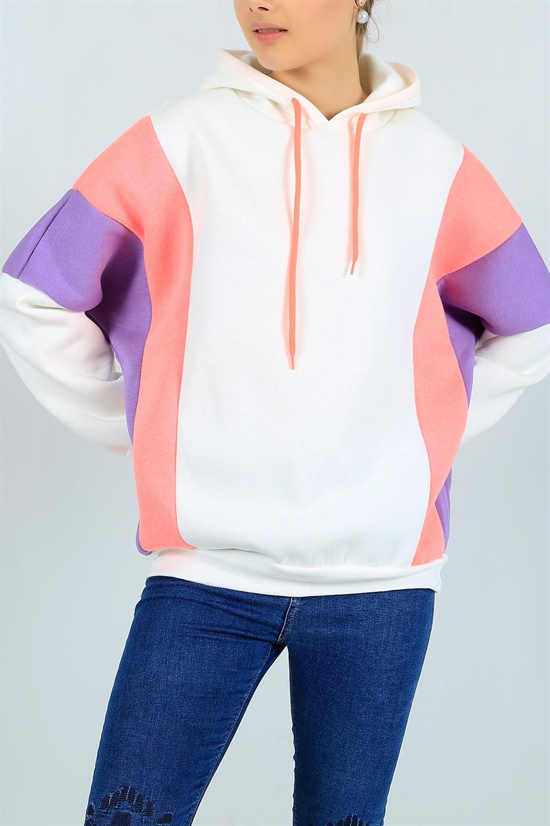 Şardonlu Parçalı Krem Bayan Sweat 24495B