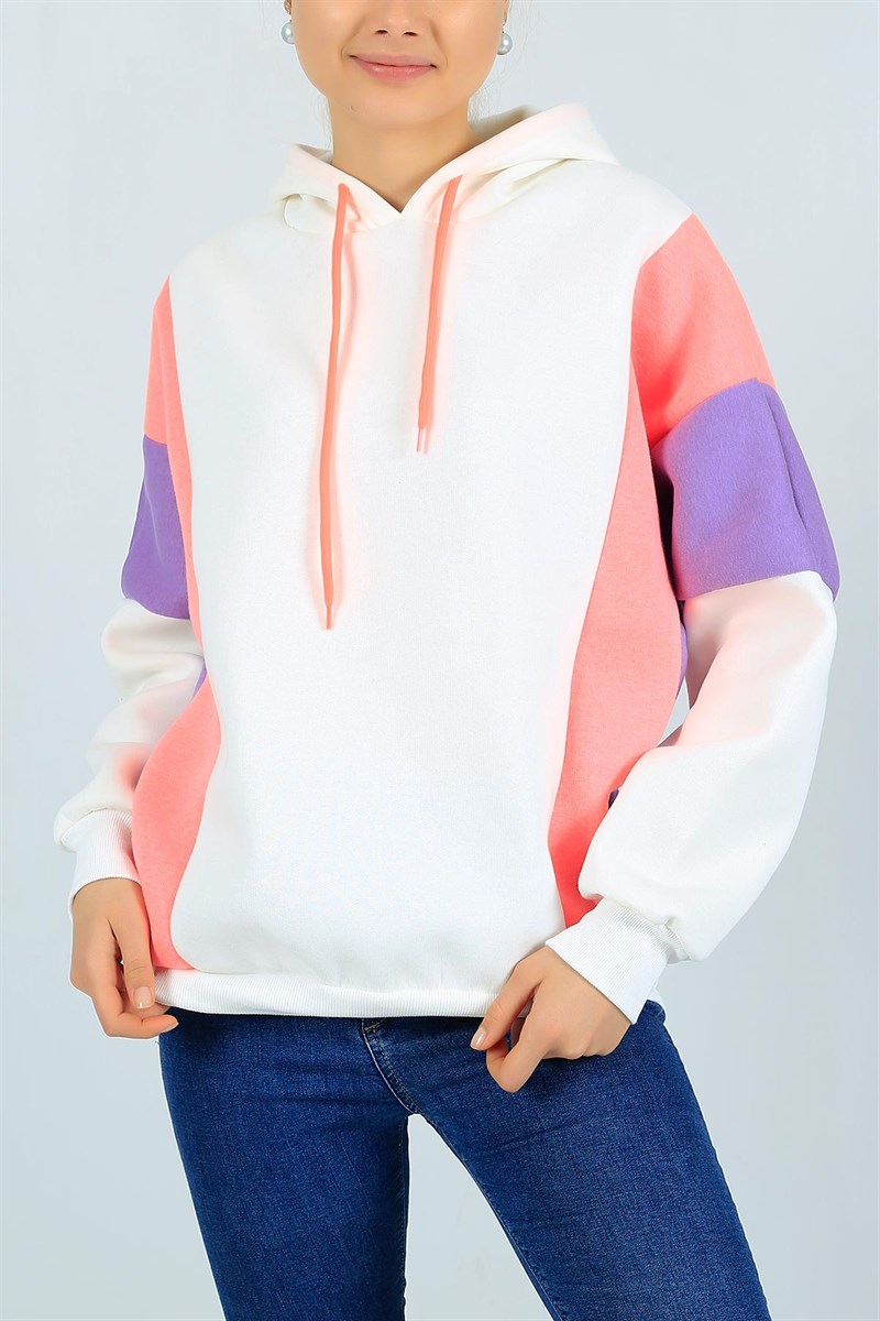 Şardonlu Parçalı Krem Bayan Sweat 24495B