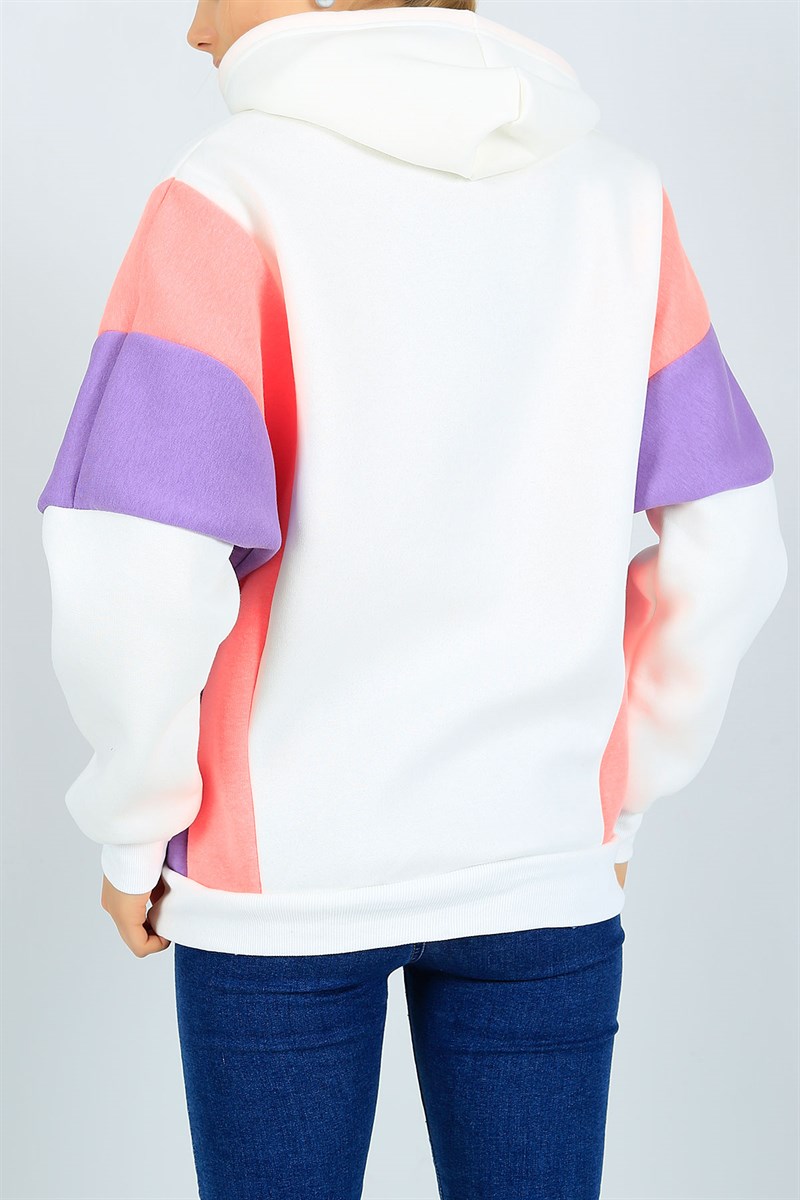 Şardonlu Parçalı Krem Bayan Sweat 24495B