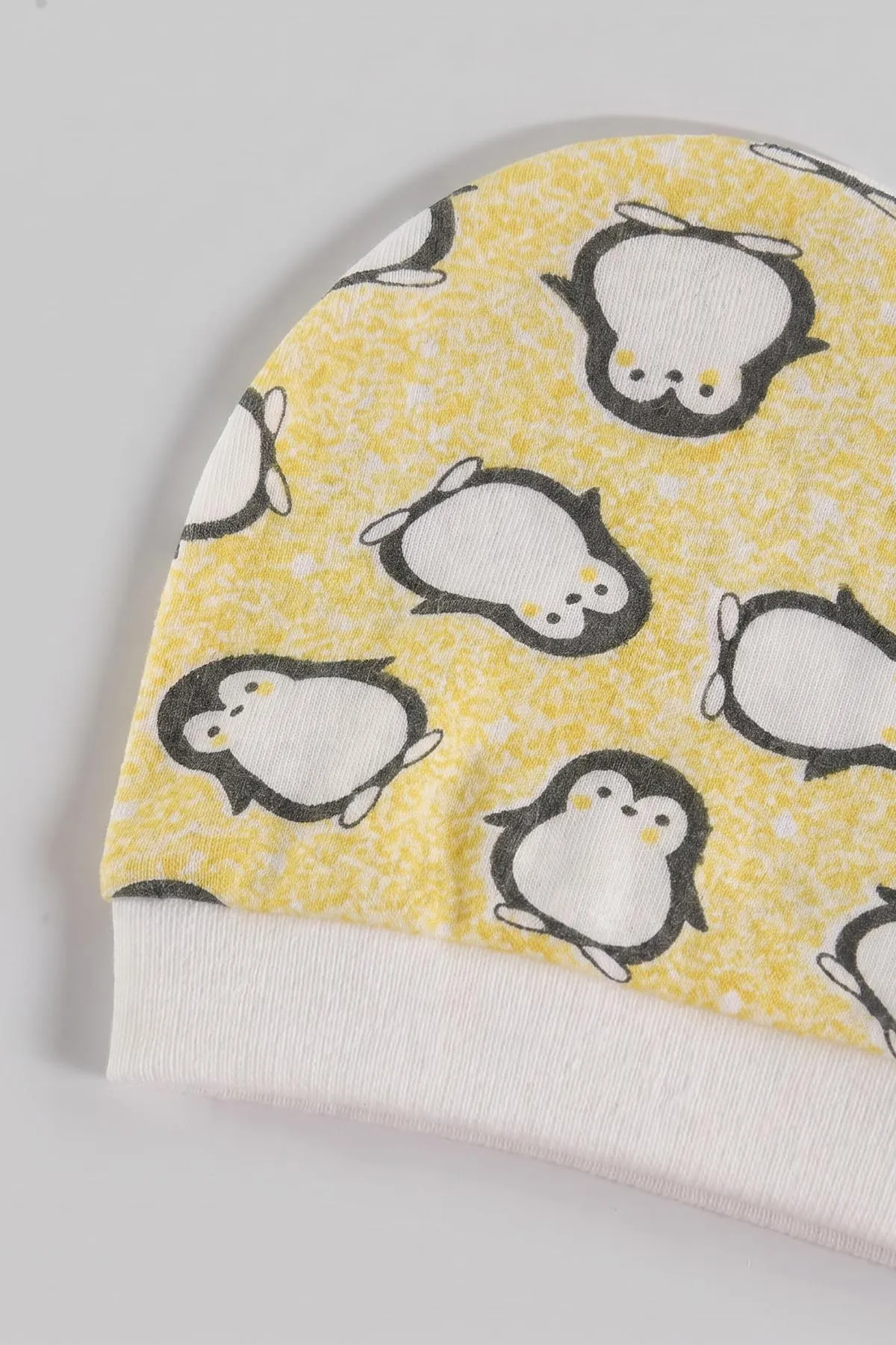 Sarı (0-6 Ay) Penguen Baskılı Patikli Şapkalı Bebek Zıbın Seti 477327