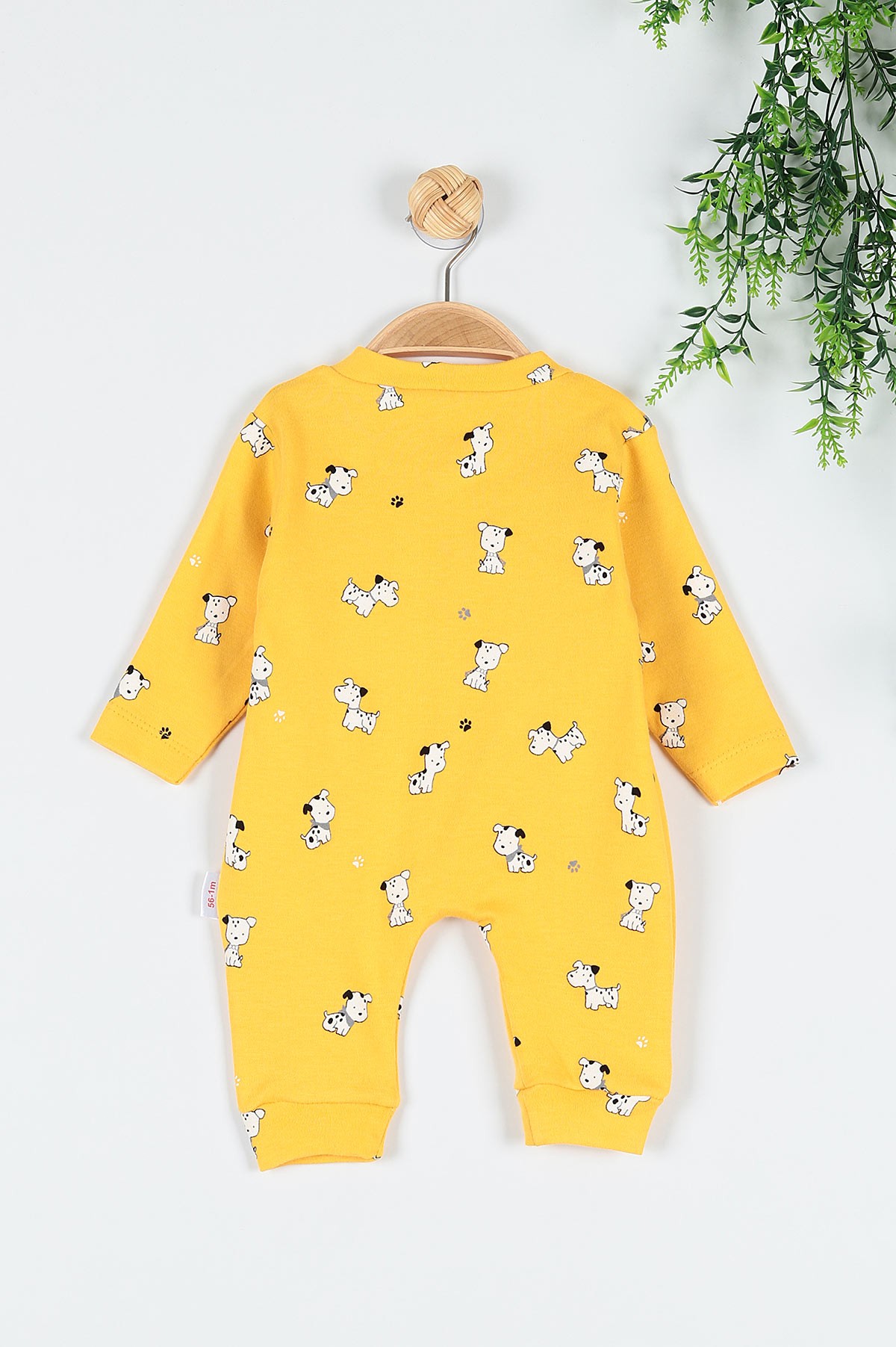 Sarı (0-9 Ay) Küçük Köpek Baskılı Çıtçıtlı Erkek Bebe Tulum 180036