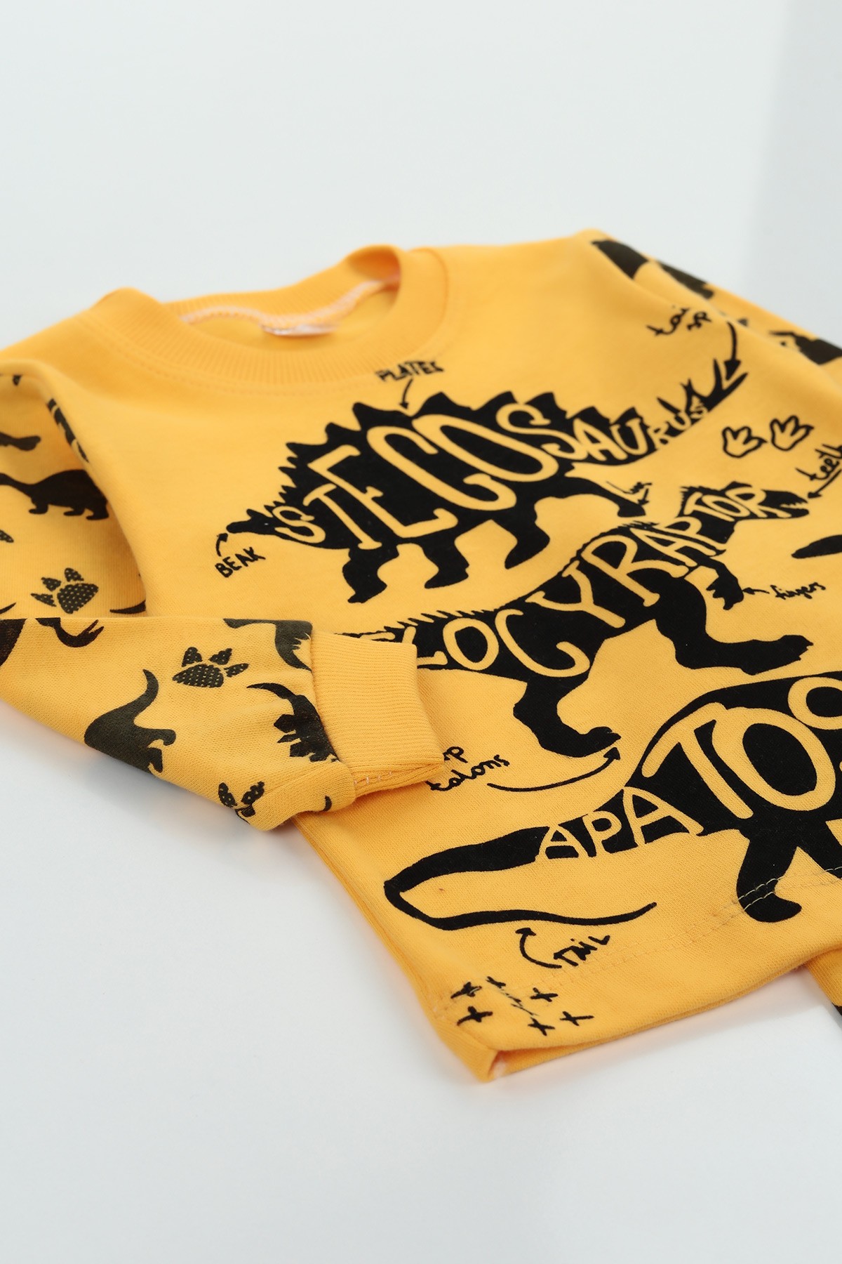 Sarı (1-3 Yaş) Dinazor Desenli Erkek Çocuk Pijama Takımı 128988
