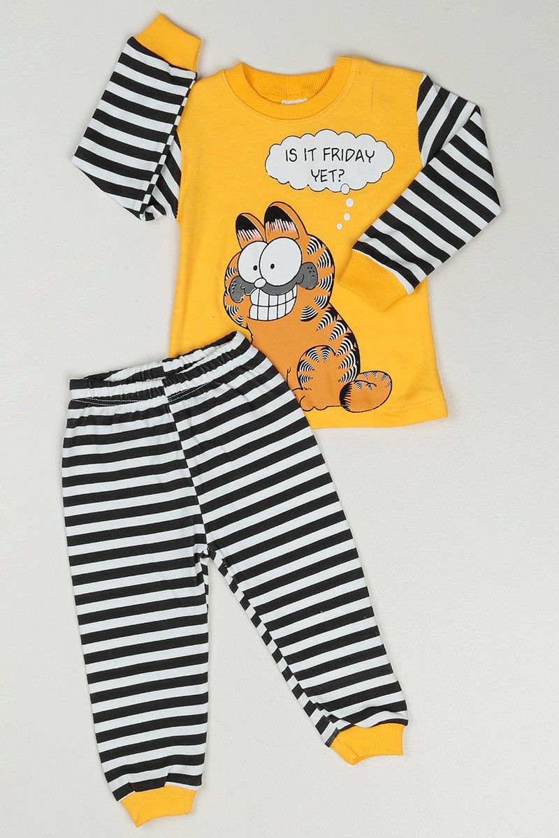 Sarı (1-3 Yaş) Garfield Baskılı Erkek Çocuk Pijama Takım 88641