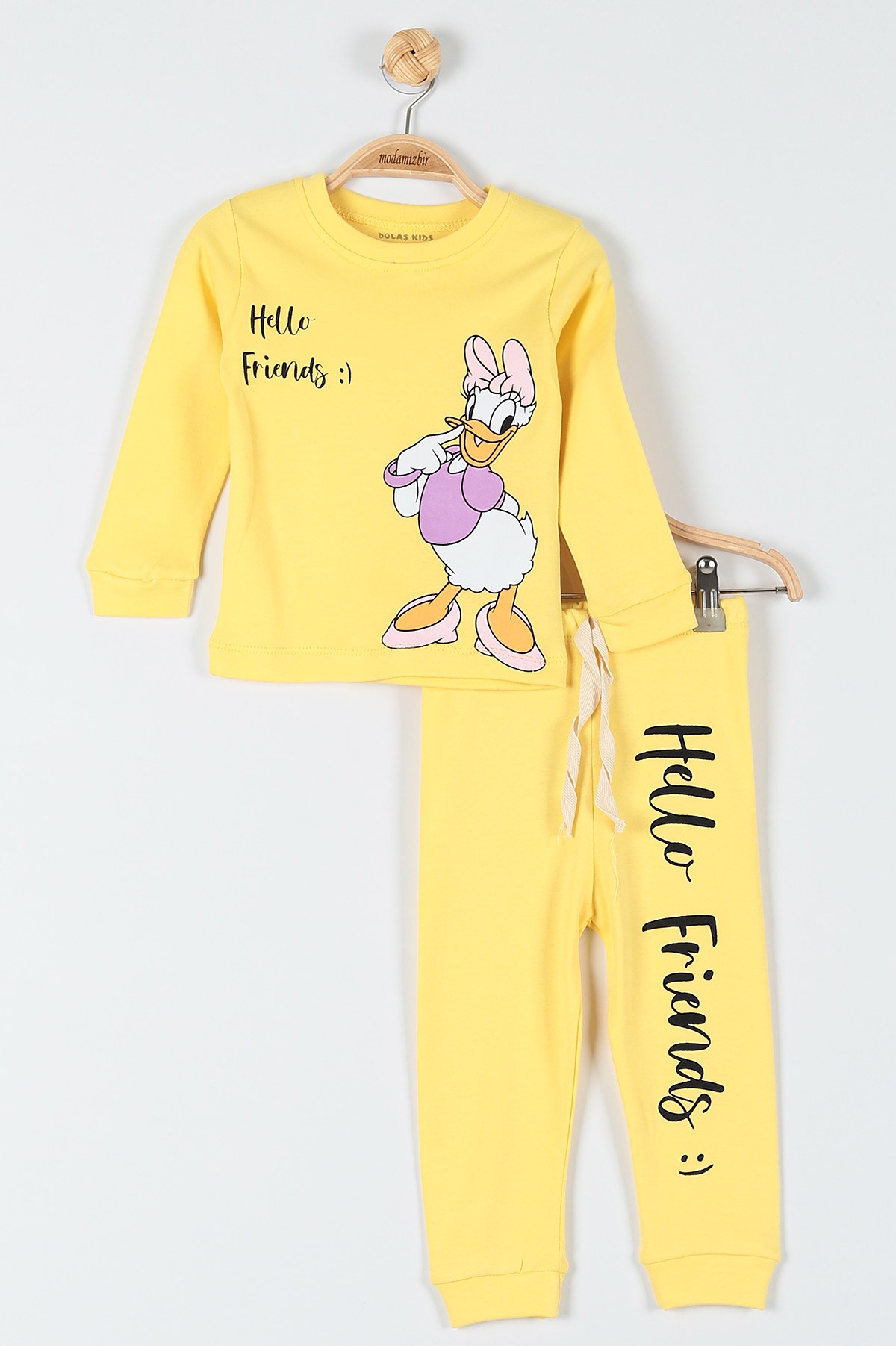 Sarı (1-3 Yaş) Hello Friends Baskılı Kız Bebe Pijama Takım 181889