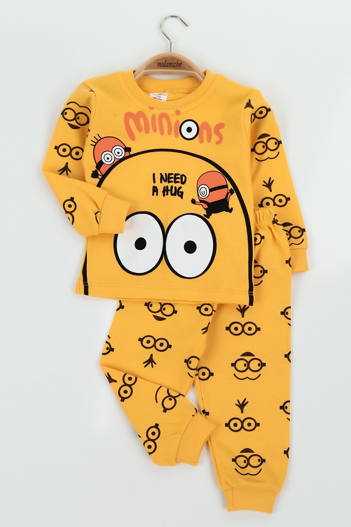 Sarı (1-3 Yaş) Minyon Baskılı Erkek Çocuk Pijama Takımı 129005