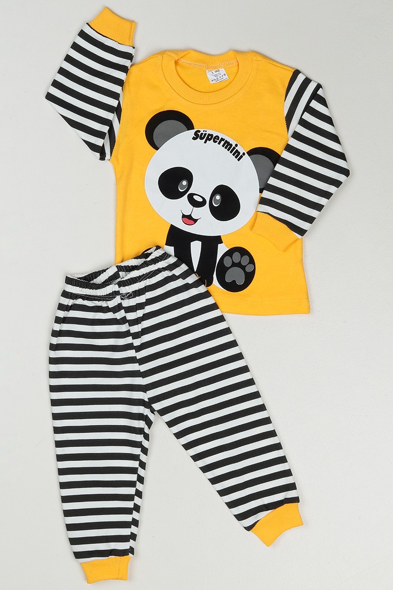 Sarı (1-3 Yaş) Panda Baskılı Erkek Çocuk Pijama Takım 88616