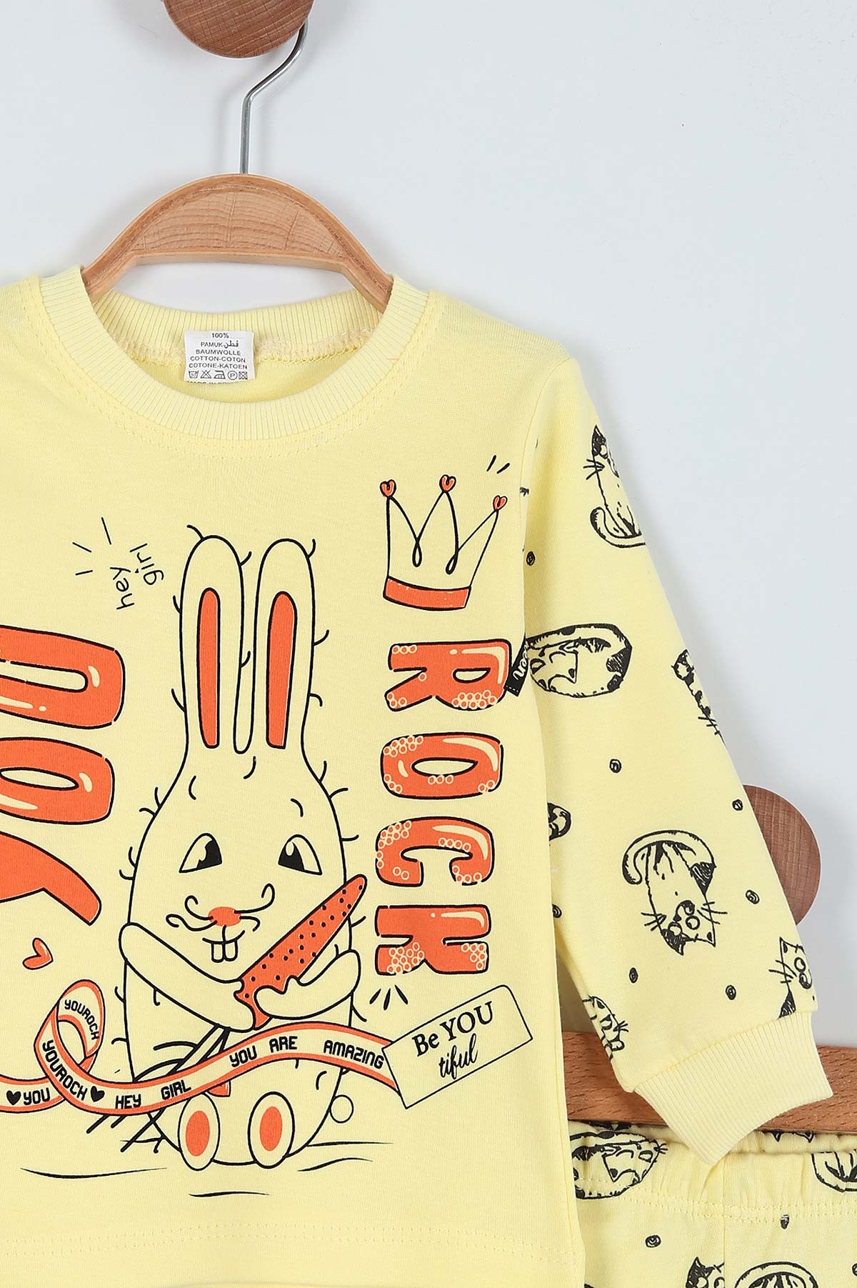 Sarı (1-3 Yaş) You Rock Baskılı Kız Çocuk Pijama Takım 219640