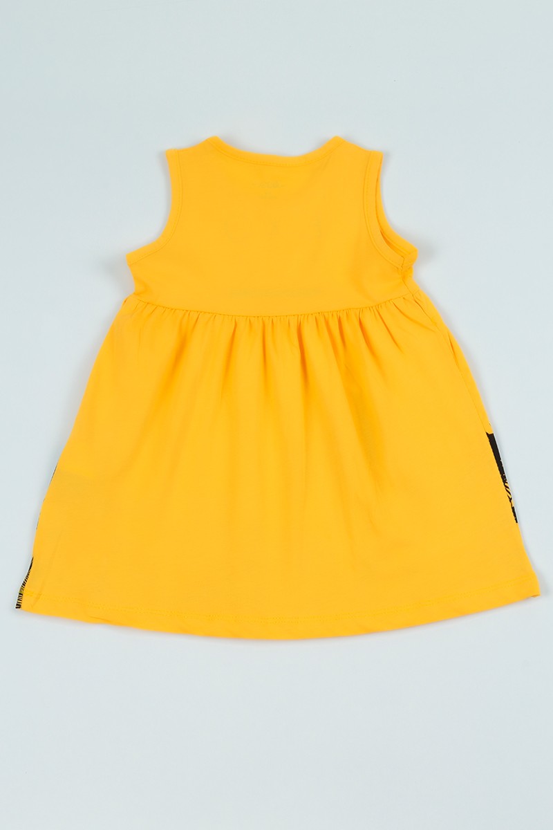 Sarı (1-4 Yaş) Baskılı Pileli Kız Çocuk Elbise 97805