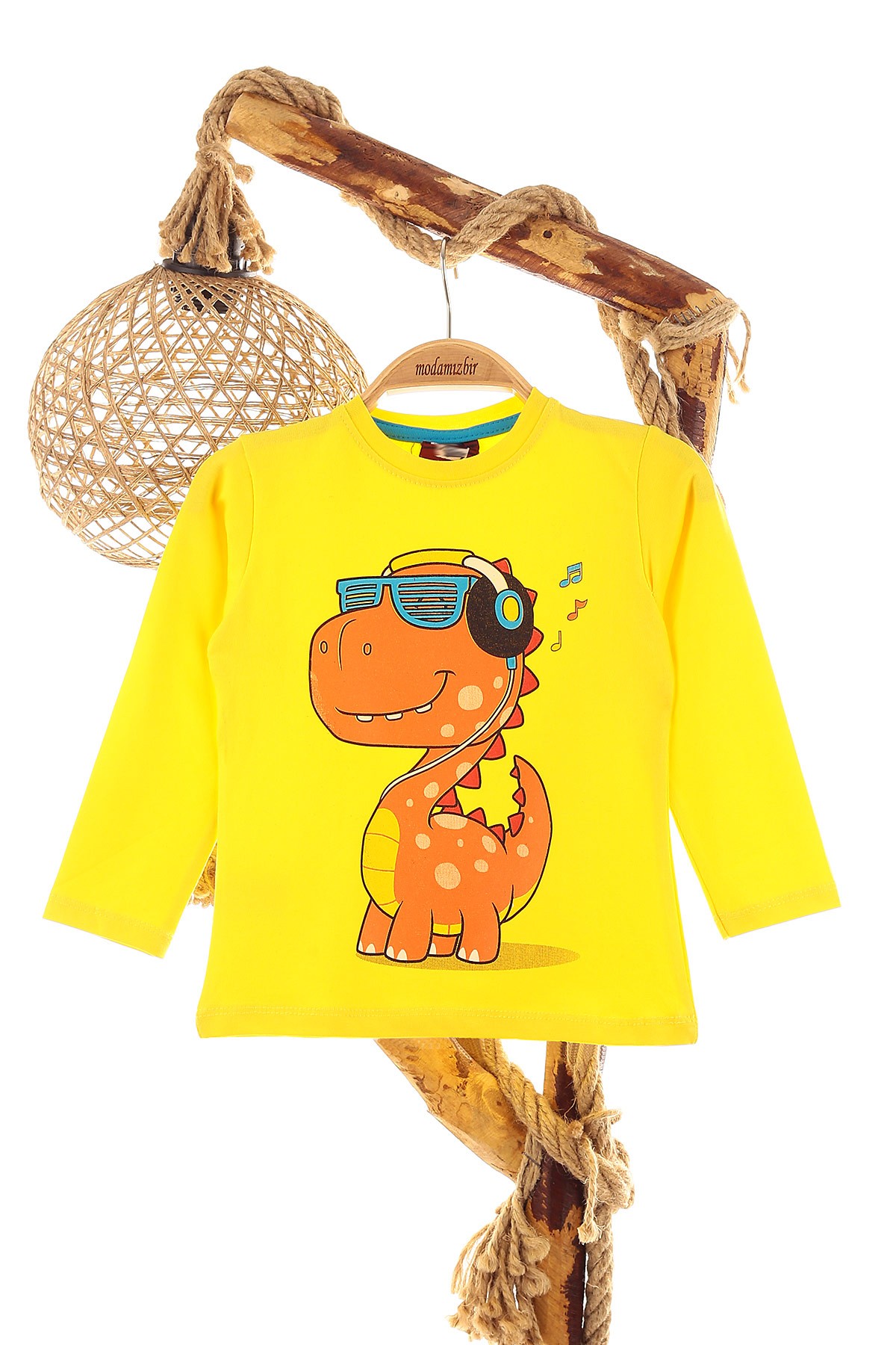 Sarı (1-4 Yaş) Gözlüklü Dinazor Baskılı Erkek Çocuk Sweat 157903