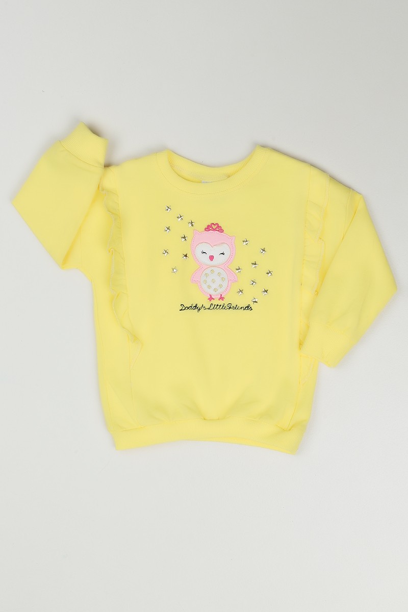 Sarı (1-4 Yaş) Penguen Baskılı Kız Çocuk Sweatshirt 85623