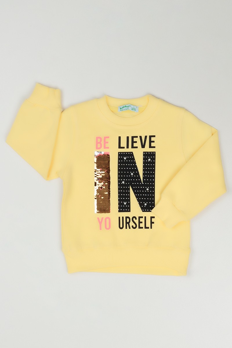 Sarı (1-4 Yaş) Pul İşlemeli Kız Çocuk Sweatshirt 86116