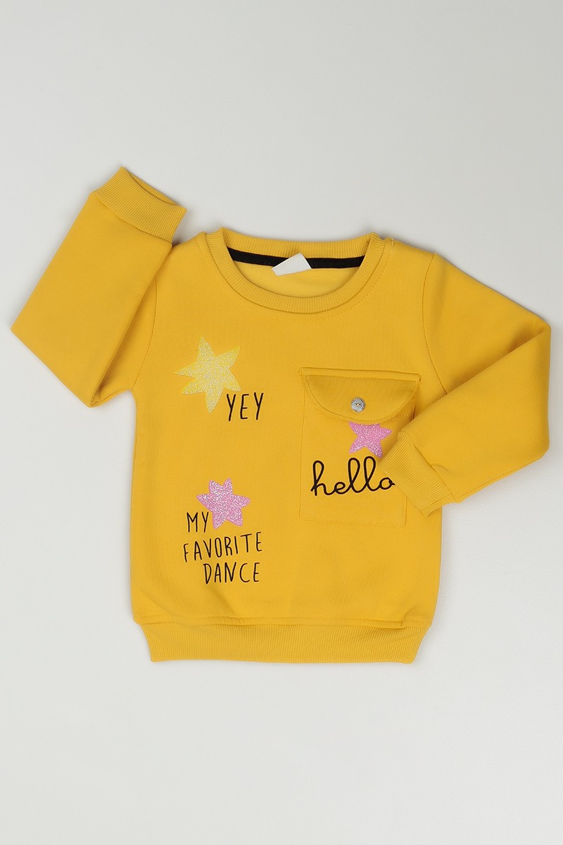 Sarı (1-4 Yaş) Yıldızlı Cep Detaylı Kız Çocuk Sweatshirt 86277