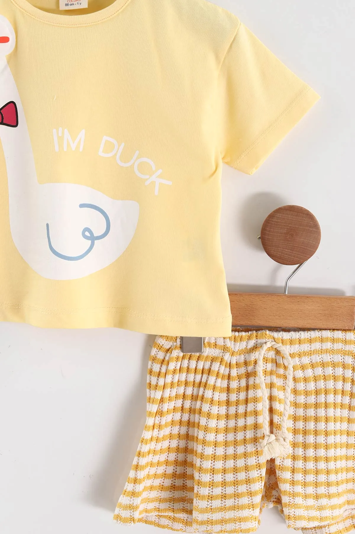 Sarı (1-4 Yaş)Duck Baskılı Şortlu Kız Çocuk Takım 464267