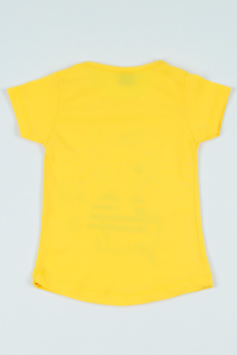 Sarı (1-6 yaş) Gözlüklü Kedi Baskılı Kız Çocuk Tişört 106955