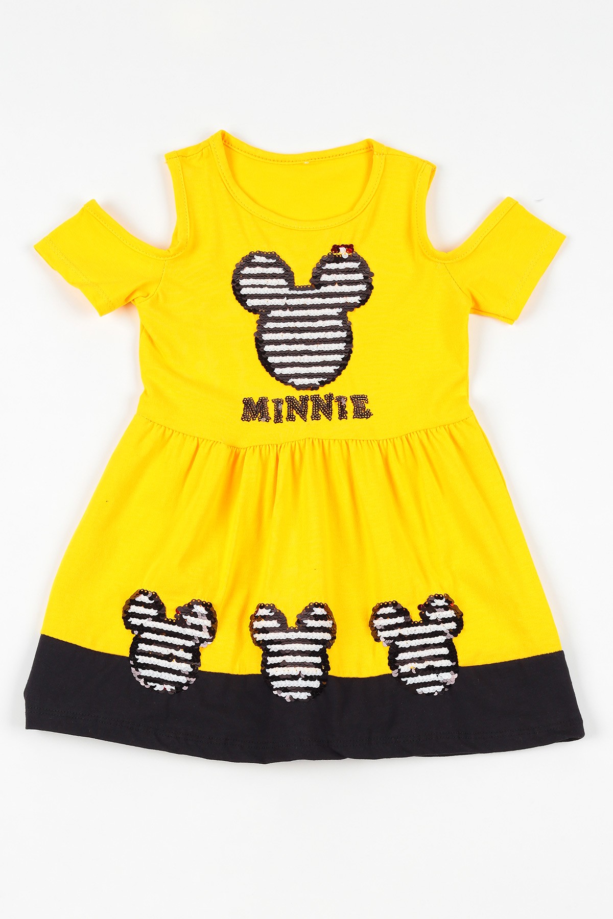 Sarı (2-10 yaş) Minnie Pul Baskılı Kız Çocuk Elbise 108640