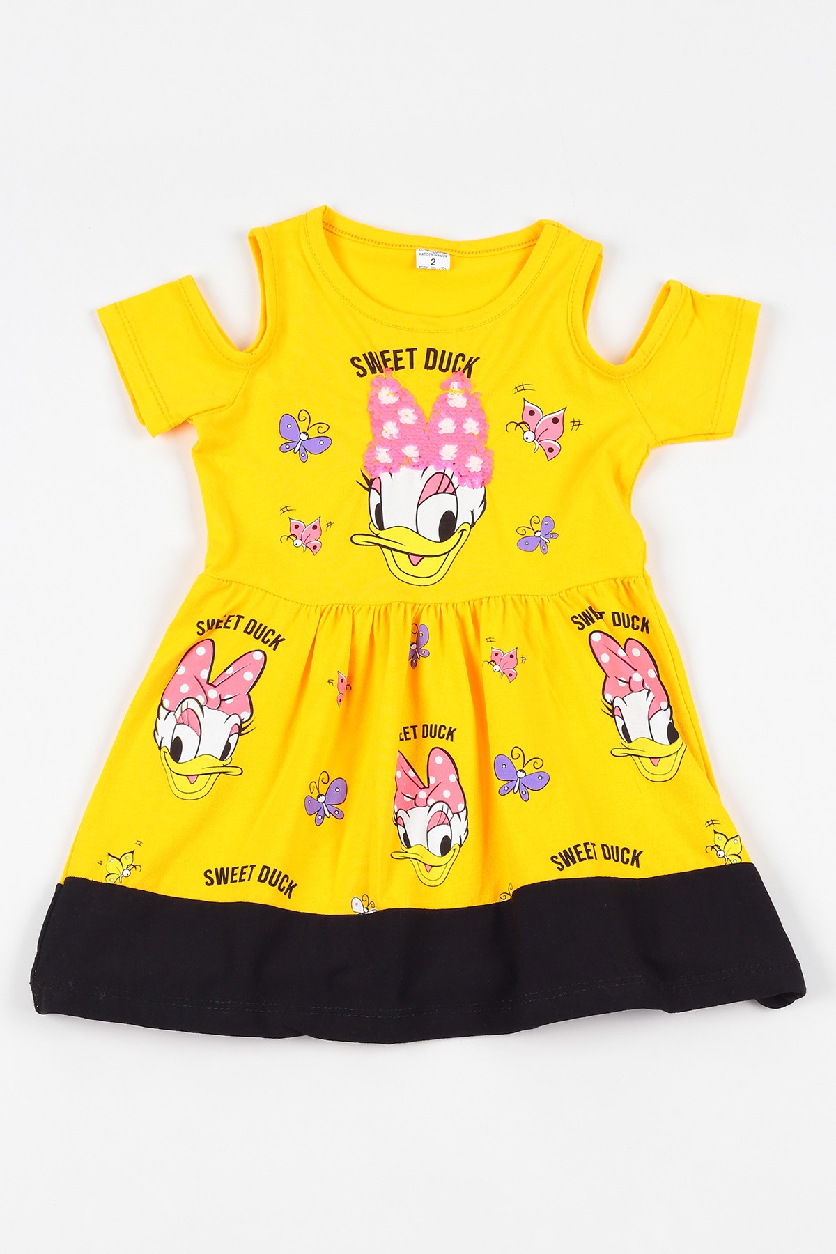 Sarı (2-10 yaş) Sweet Duck Baskıllı Pullu  Kız Çocuk Elbise 108699