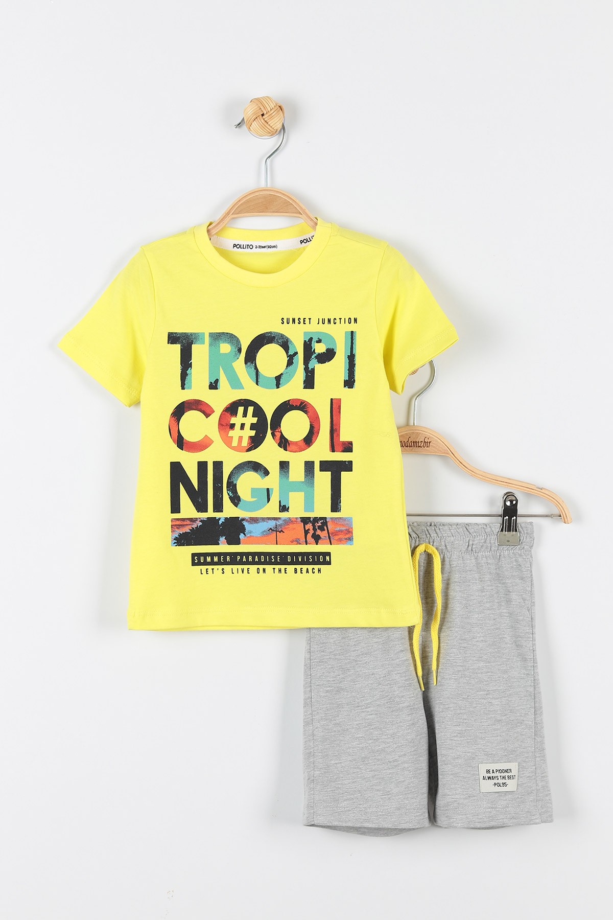 Sarı (2-5 Yaş) Tropical Baskılı Belden Bağlamalı Kokartlı Şortlu Erkek Çocuk Takım 173632