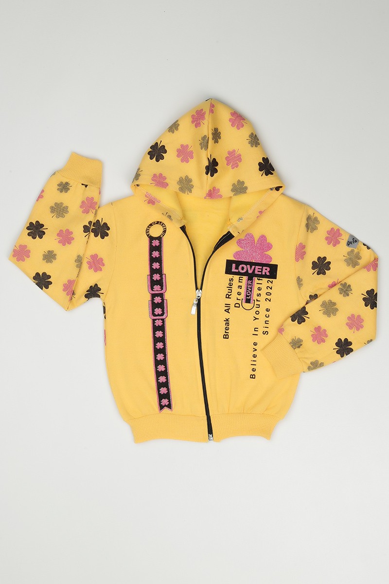 Sarı (3-12 Yaş) Baskılı Kapüşonlu Kız Çocuk Sweatshirt 90785