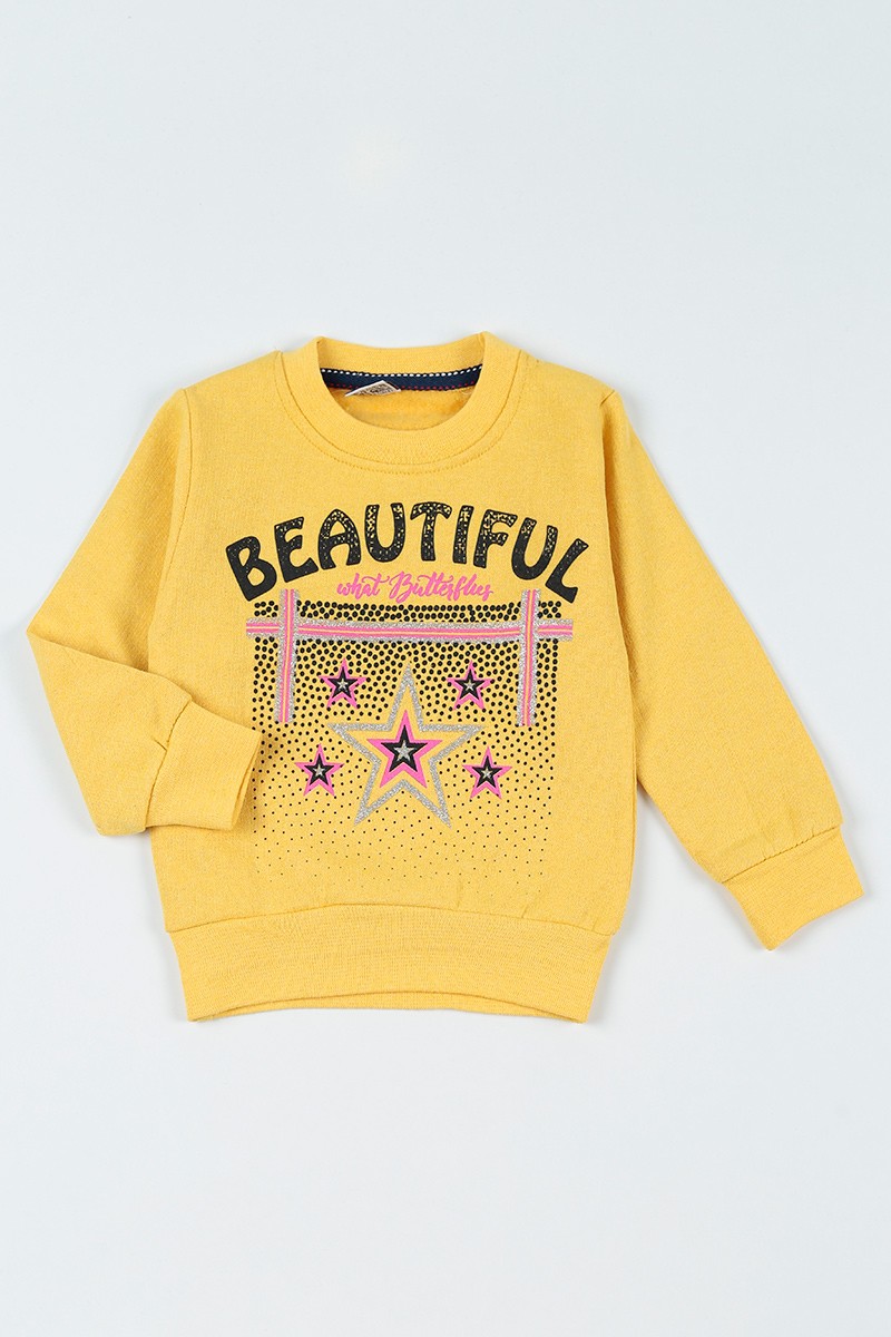 Sarı (3-12 Yaş) Beautiful Baskılı Kız Çocuk Sweatshirt 92674