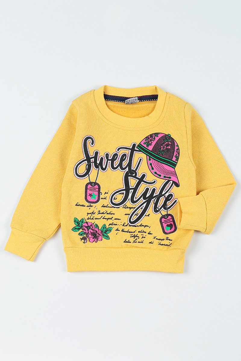 Sarı (3-12 Yaş) Sweet Style Baskılı Kız Çocuk Sweathirt 92733