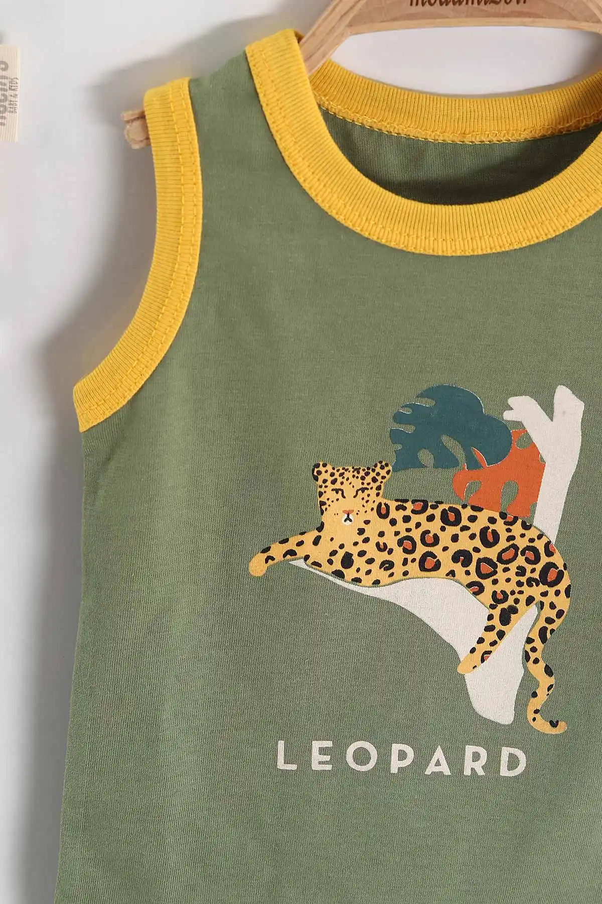 Sarı (3-6 Ay) Leopar Baskılı Çıtçıtlı Erkek Bebek 3'lü Tulum 468749