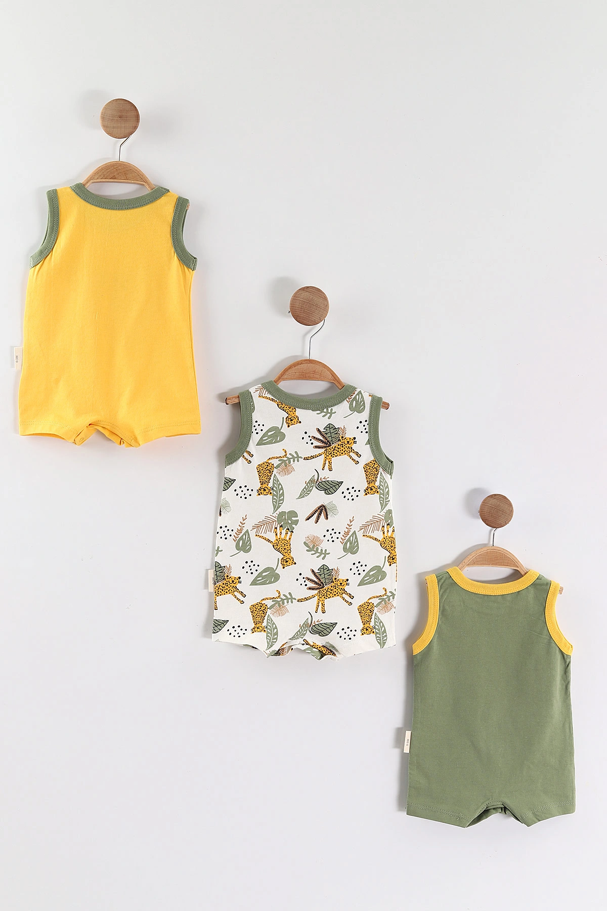 Sarı (3-6 Ay) Leopar Baskılı Çıtçıtlı Erkek Bebek 3'lü Tulum 468749