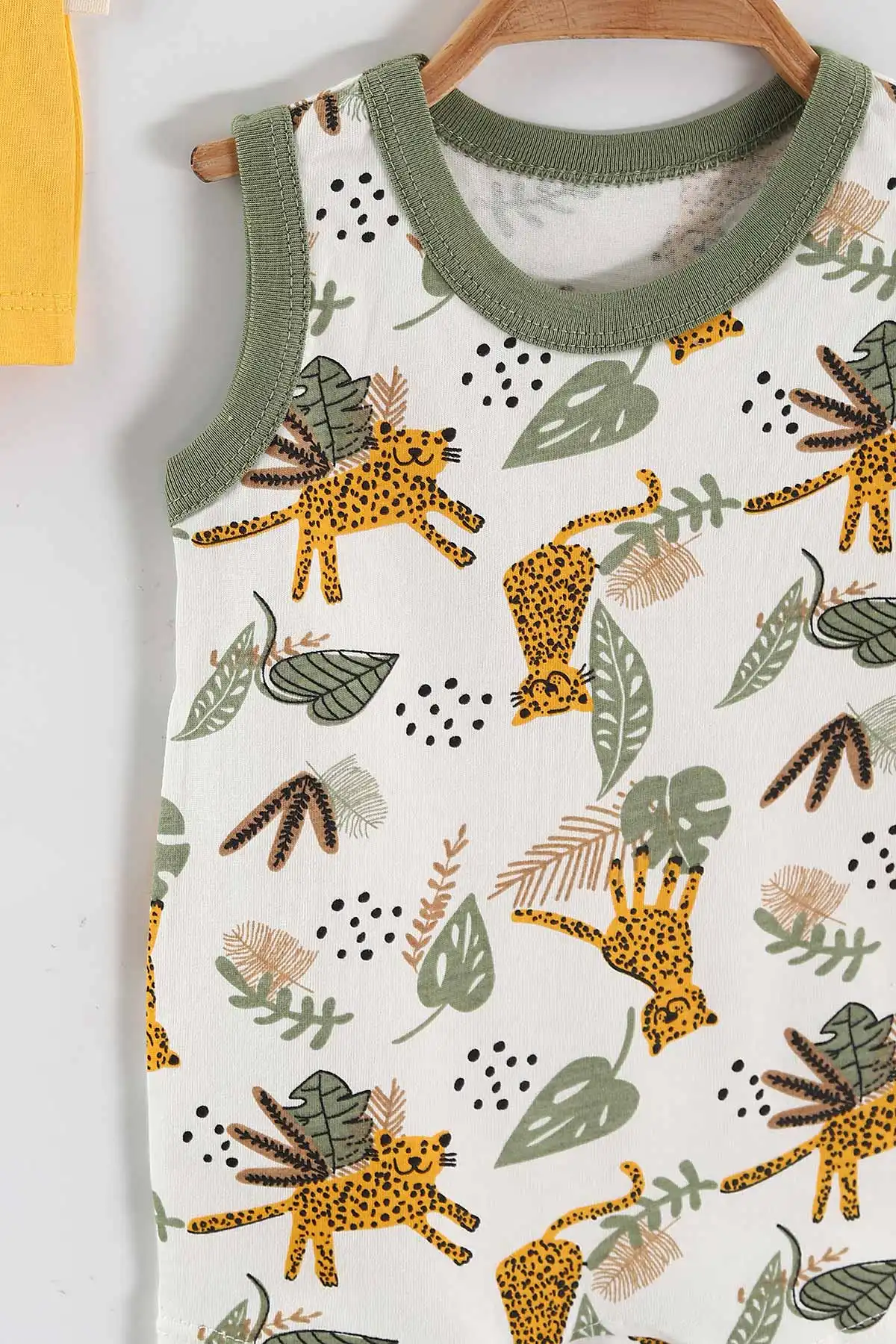 Sarı (3-6 Ay) Leopar Baskılı Çıtçıtlı Erkek Bebek 3'lü Tulum 468749