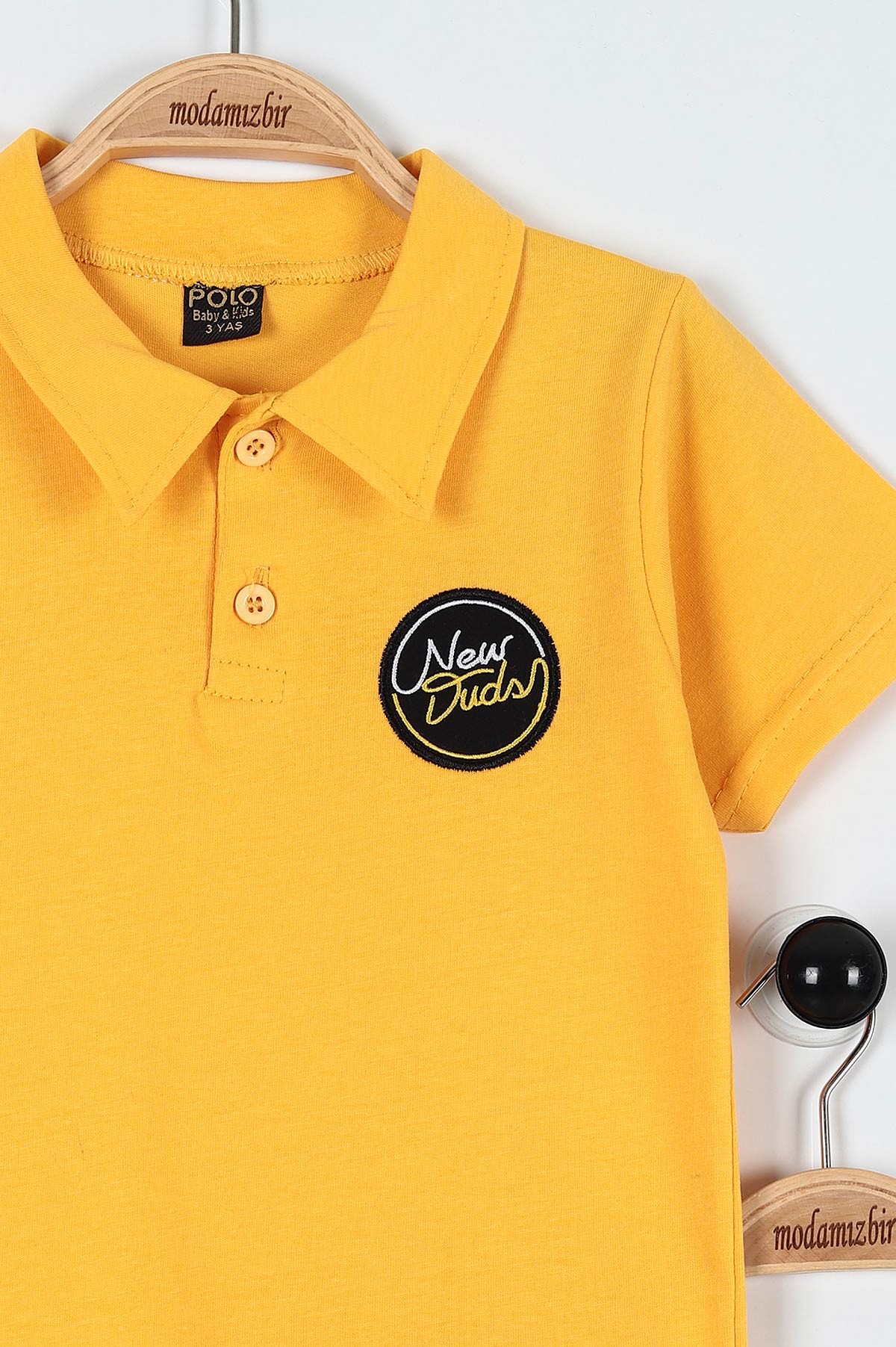 Sarı (3-6 Yaş) New Duds Nakışlı Yakalı Düğme Detaylı Erkek Bebe Takım 183593