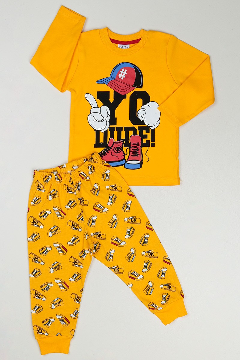 Sarı (3-6 Yaş) Yo Dude Baskılı Erkek Çocuk Pijama Takımı 88647