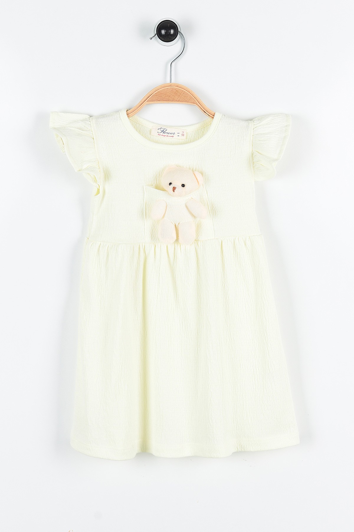 Sarı (3-7 Yaş) Ayı Oyuncaklı Kol Fırfırlı Kız Çocuk Elbise 169827