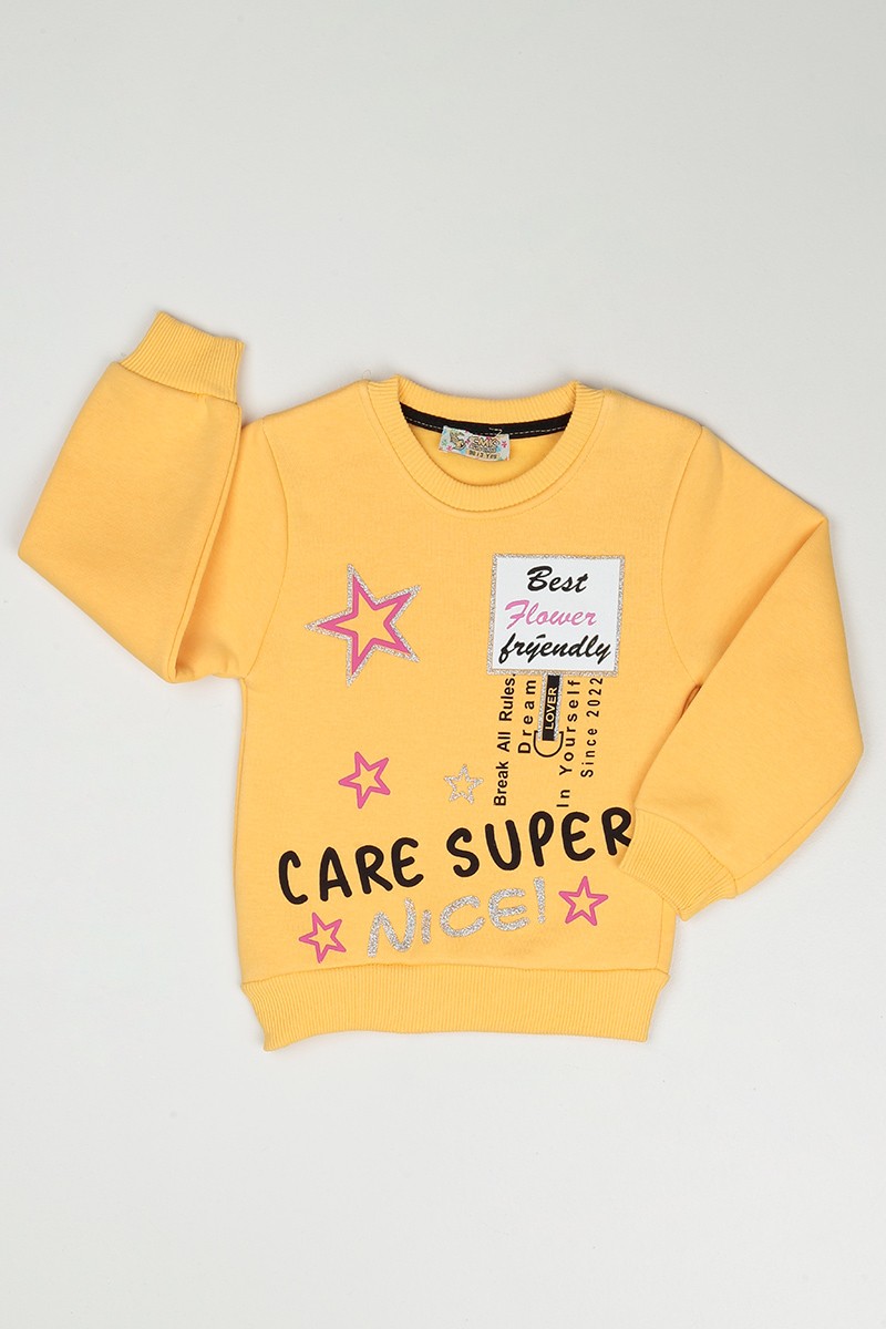 Sarı (3-7 Yaş) Care Super Baskılı Kız Çocuk Sweatshirt 90339
