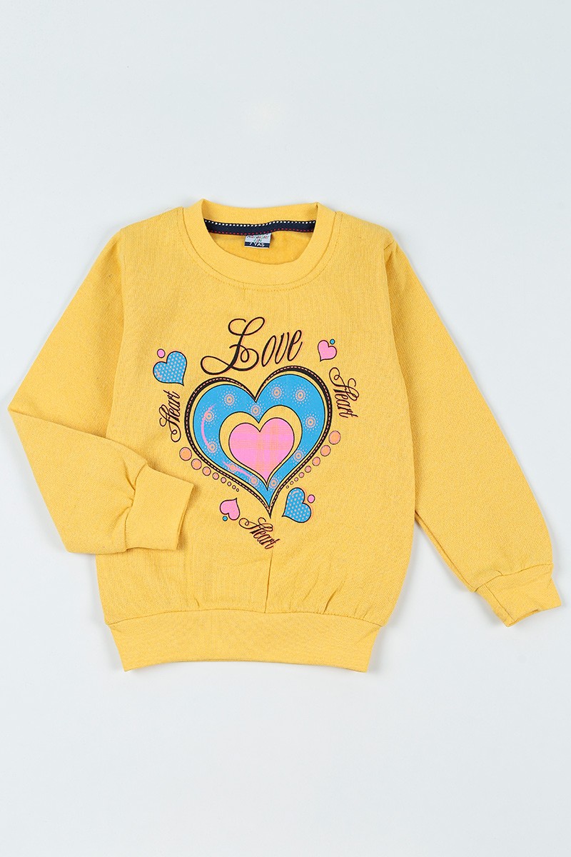Sarı (3-7 Yaş) Love Baskılı Kız Çocuk Sweatshirt 92594