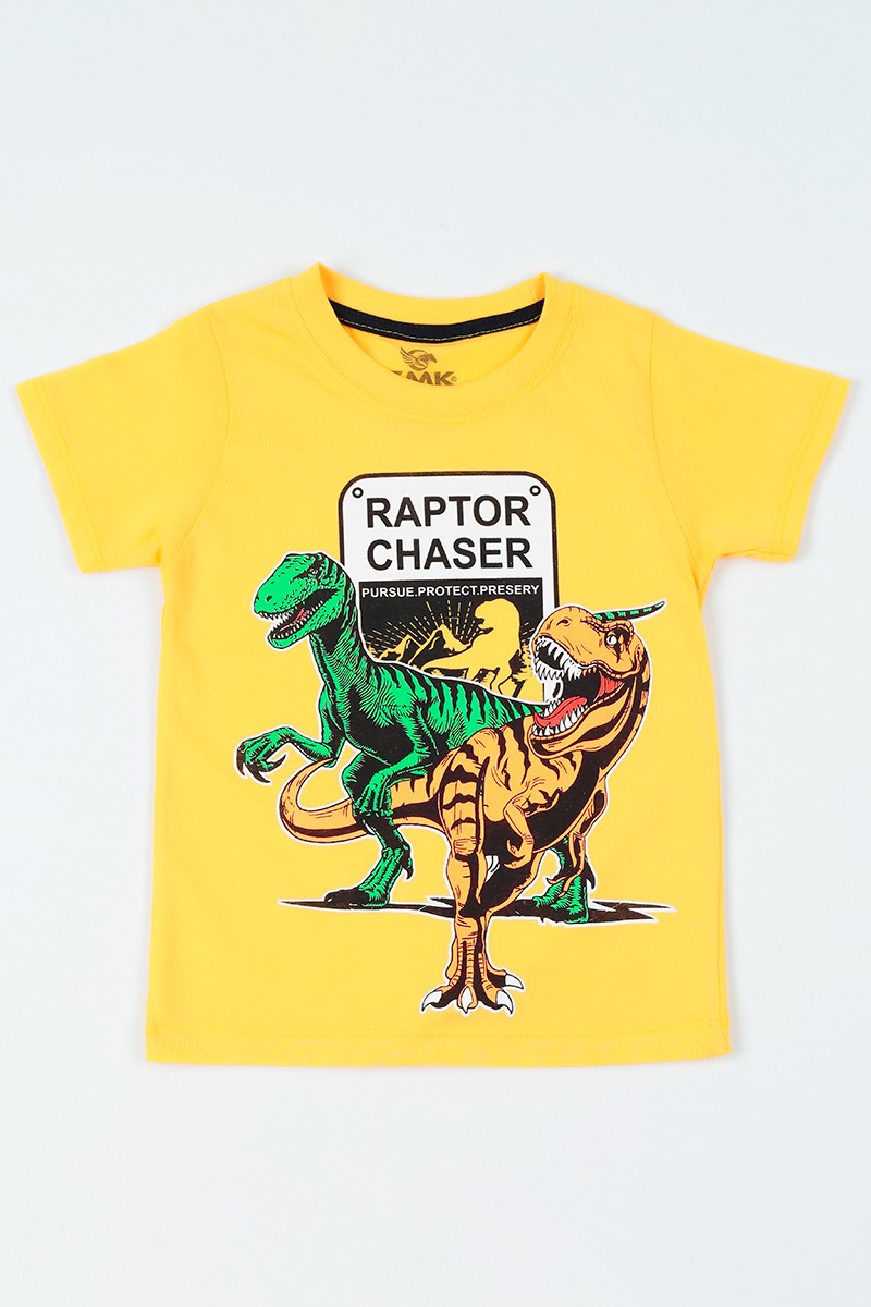 Sarı (3-7 yaş) Raptor Chaser  Baskılı Erkek Çocuk Tişört 107965