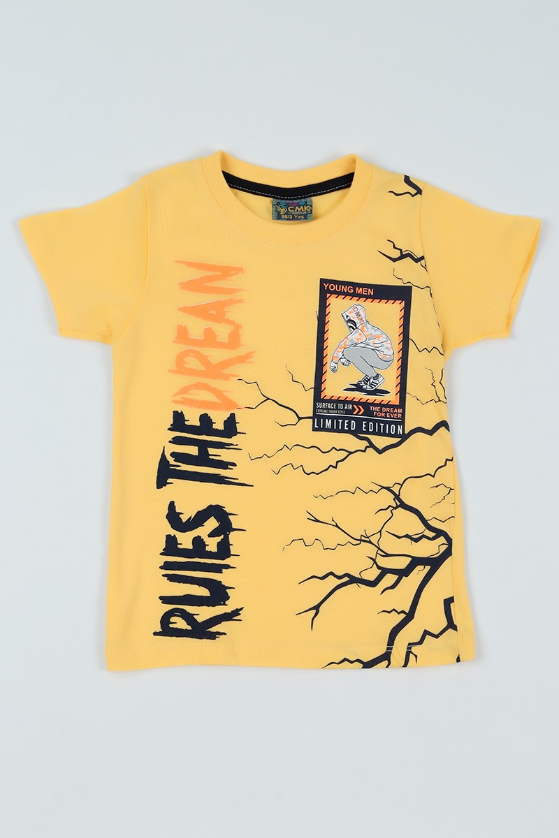 Sarı (3-7 Yaş) Street Style Erkek Çocuk Tişört 94534