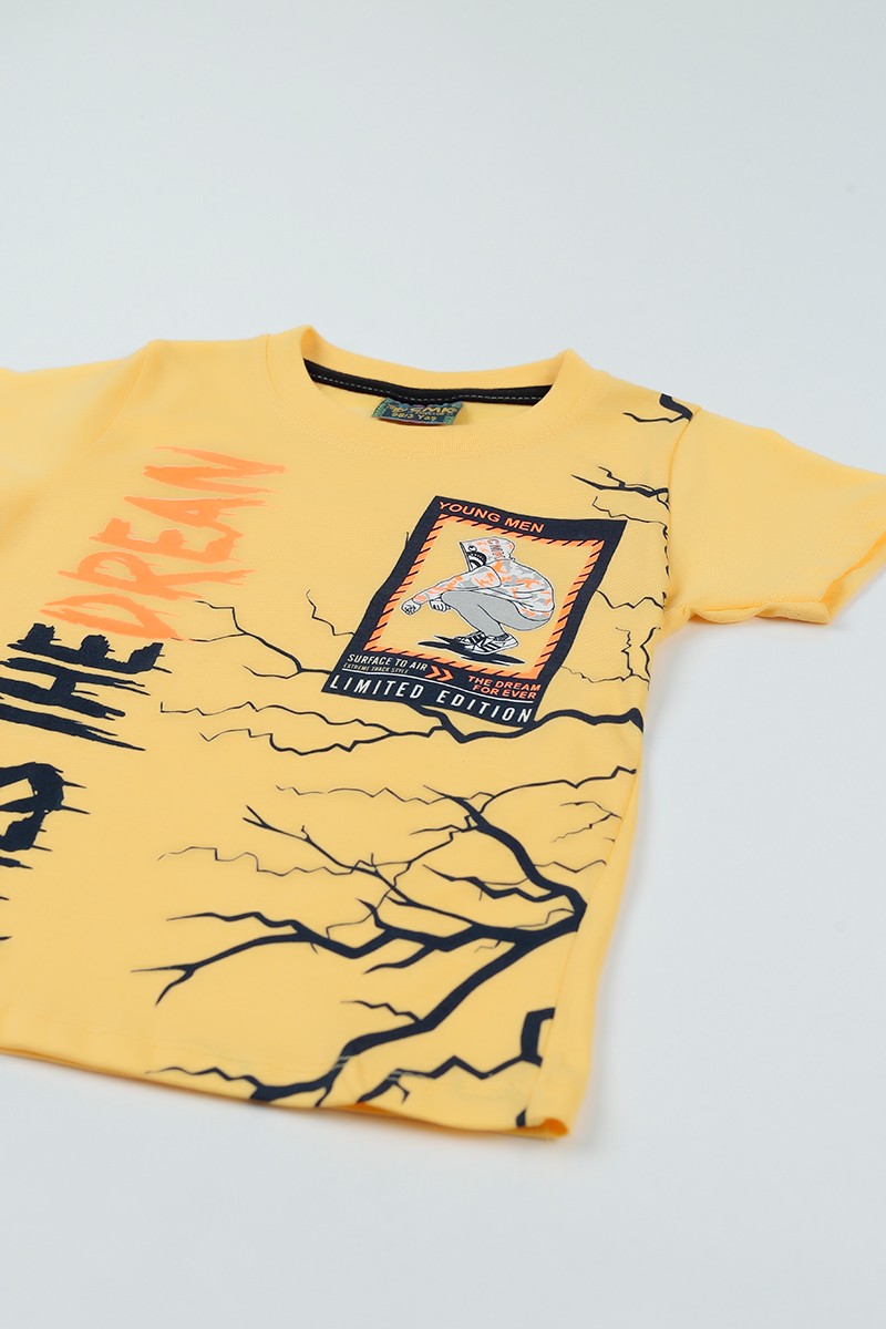 Sarı (3-7 Yaş) Street Style Erkek Çocuk Tişört 94534