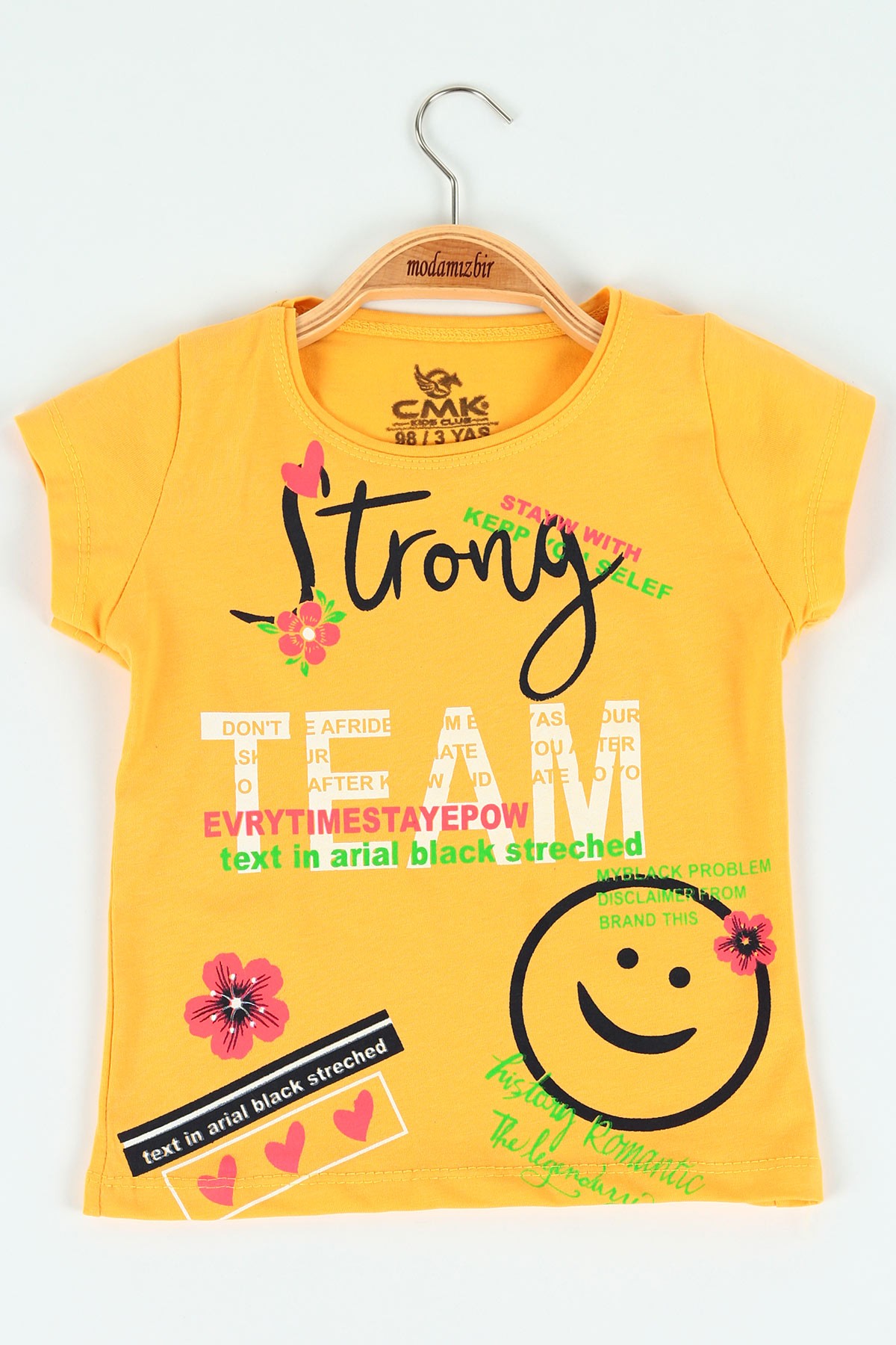 Sarı (3-7 Yaş) Strong Baskılı Kız Çocuk Tişört 119960