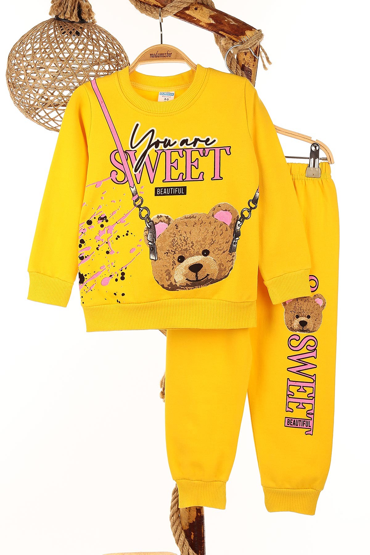 Sarı (3-8 Yaş) Ayı Sweet Baskılı Kız Çocuk Takım 146429