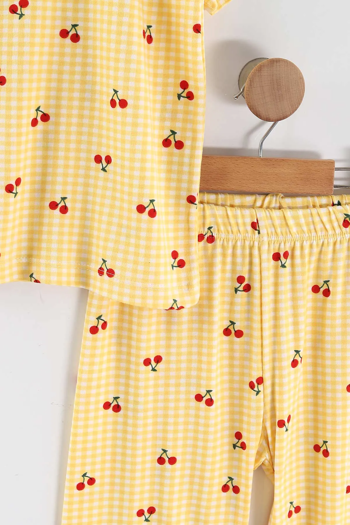 Sarı (4-16 Yaş)Kiraz Desenli Kız Çocuk Pijama Takım 466322