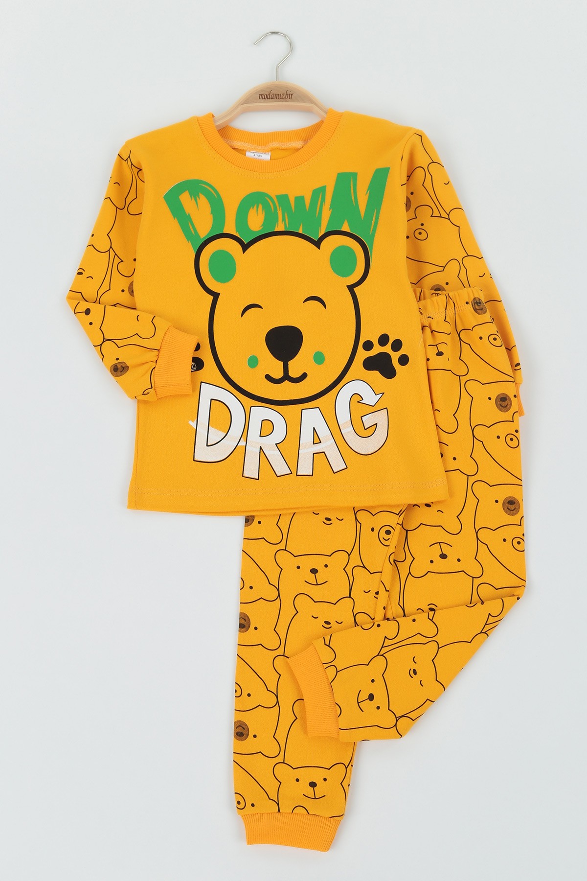 Sarı (4-6 yaş) Drag Baskılı Erkek Çocuk Pijama Takımı 134209