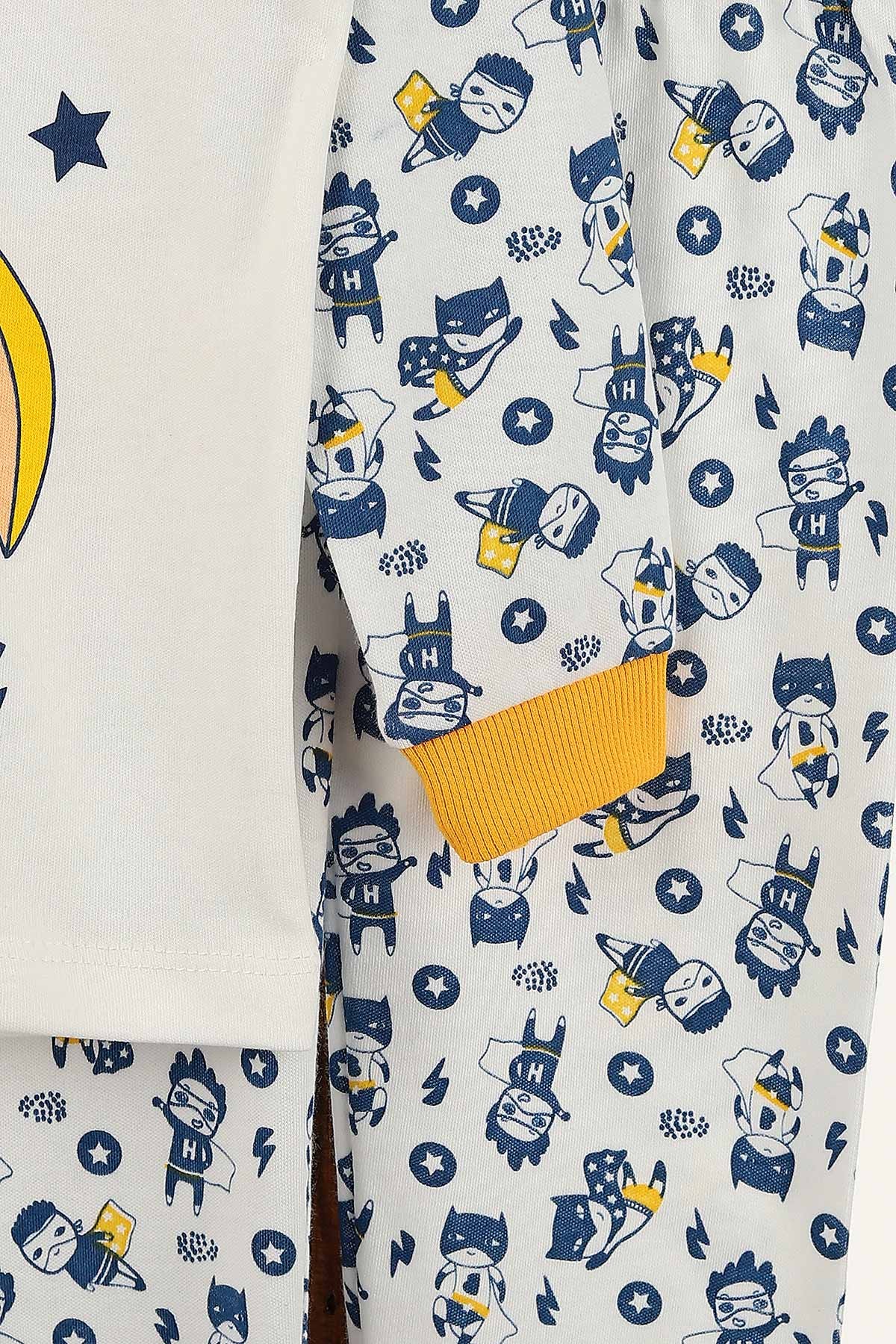 Sarı (4-6 Yaş) Ekru Kahraman Baskılı Erkek Çocuk Pijama Takım 145164