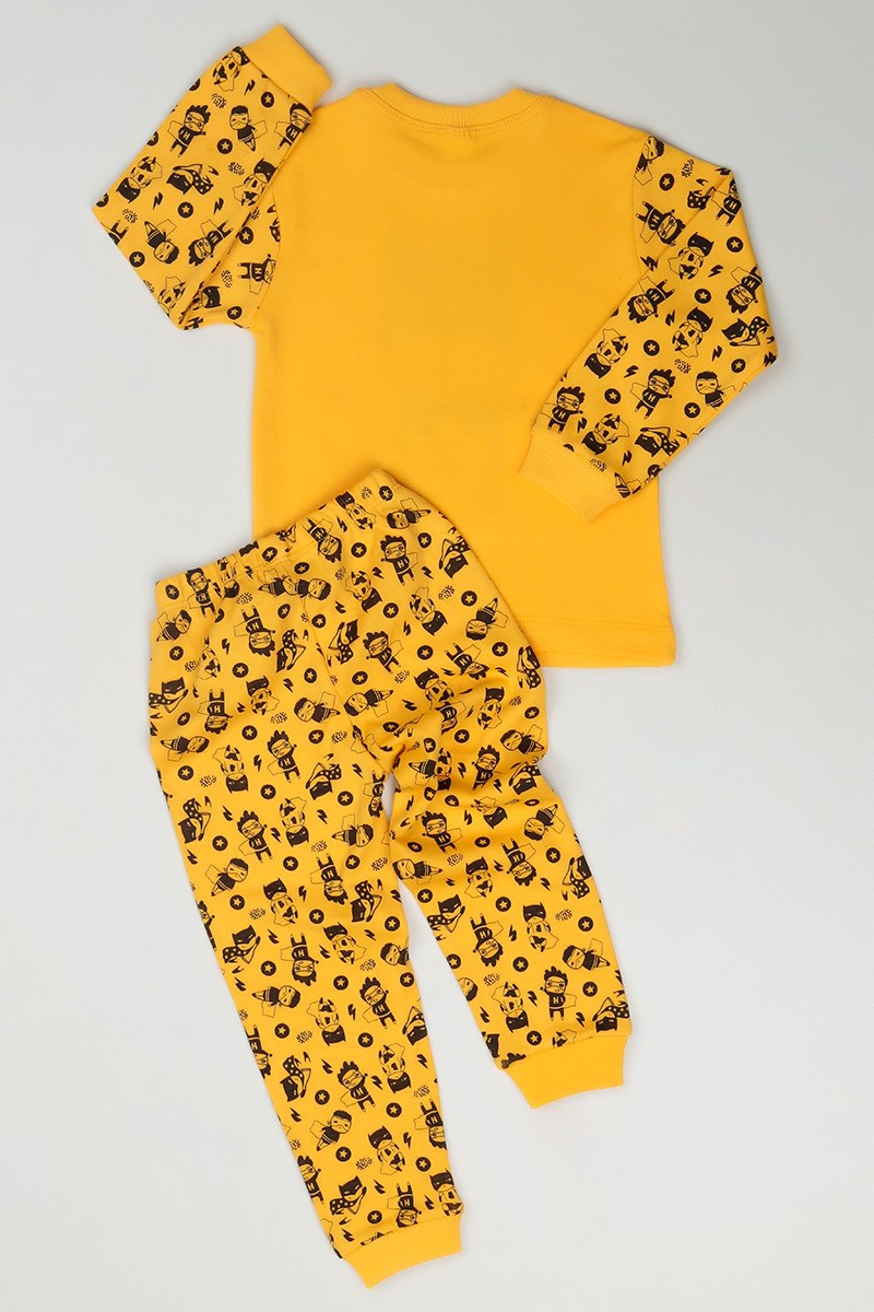 Sarı (4-6 Yaş) Hero Baskılı Erkek Çocuk Pijama Takımı 84578