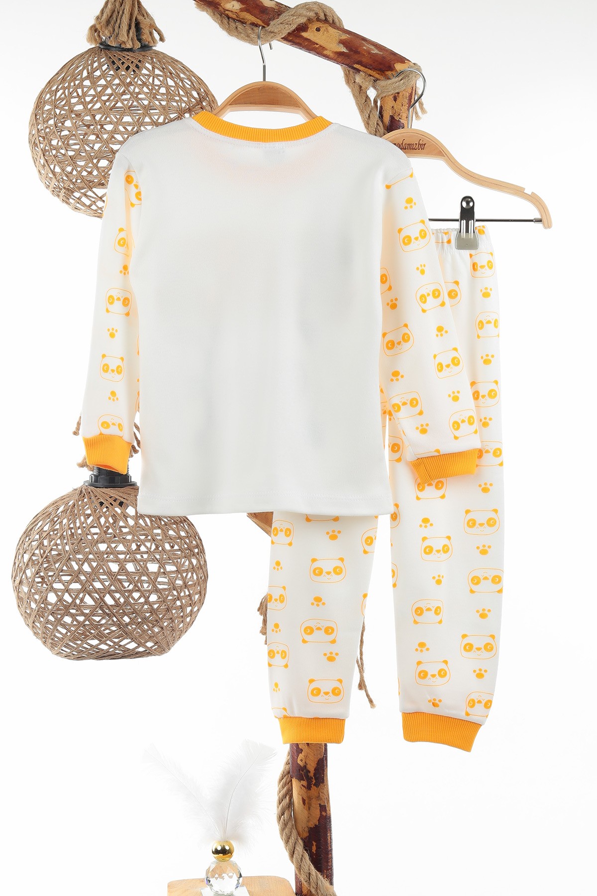 Sarı (4-6 Yaş) Sevimli Panda Baskılı Erkek Çocuk Pijama Takım 137327