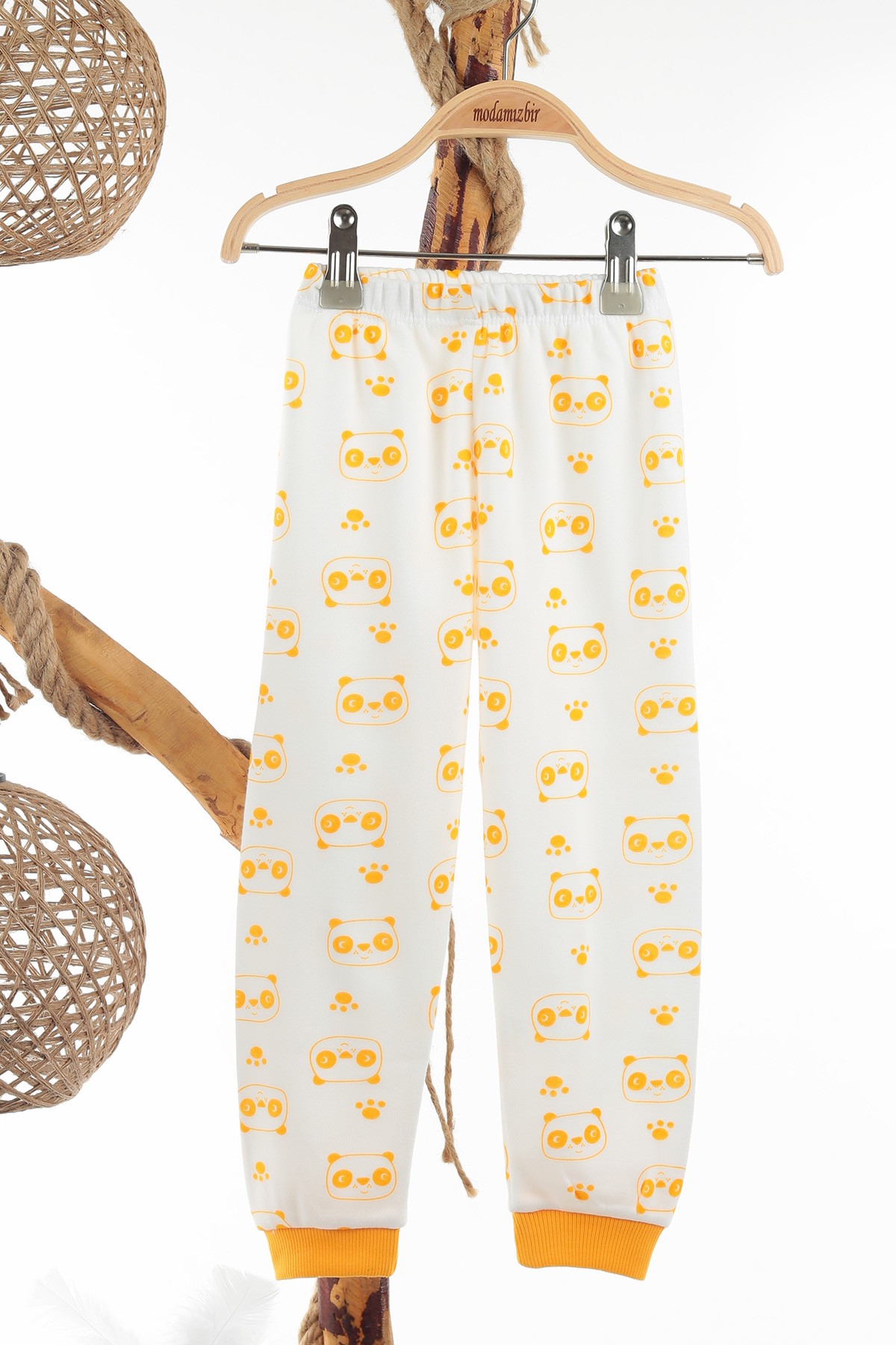 Sarı (4-6 Yaş) Sevimli Panda Baskılı Erkek Çocuk Pijama Takım 137327