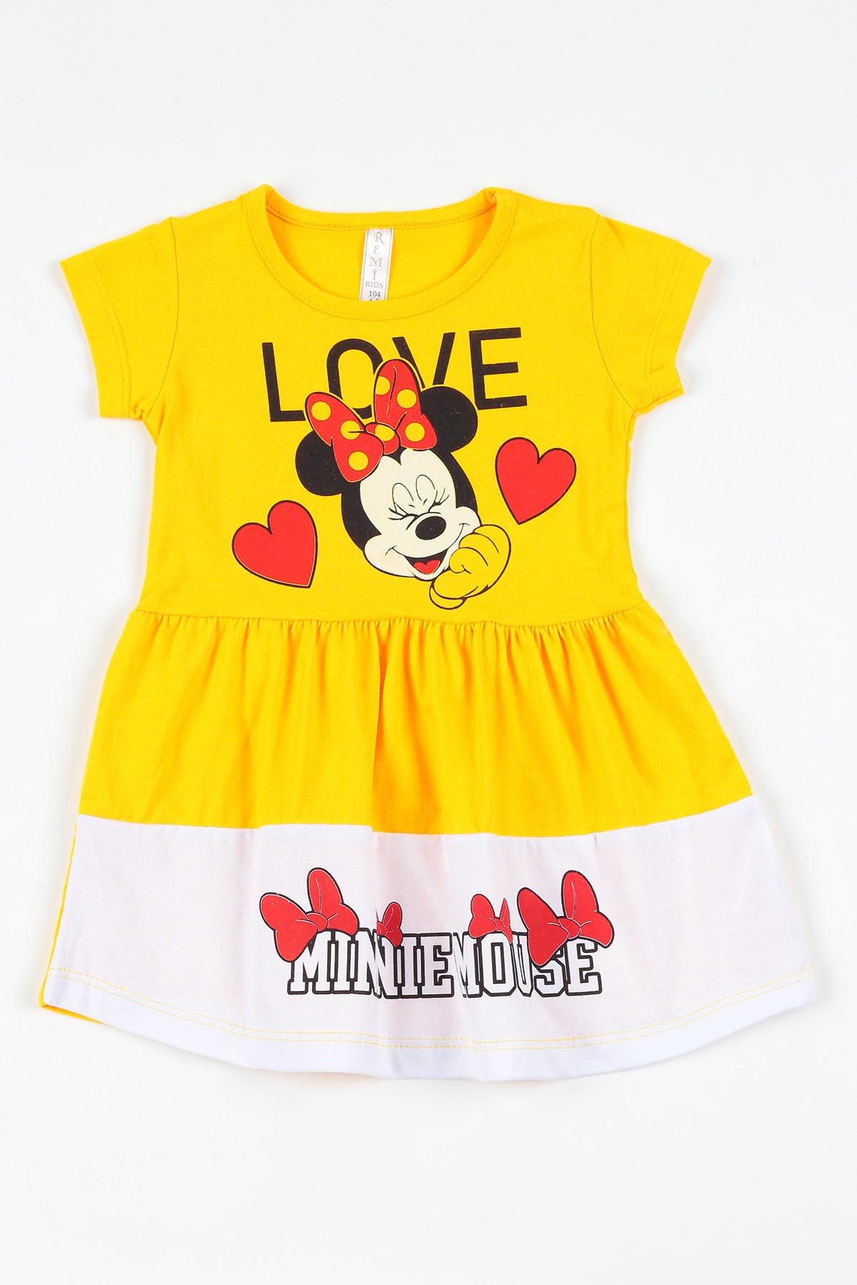 Sarı (4-8 yaş) Minnie Mouse Baskılı Beli Lastikli Kız Çocuk Elbise 108775