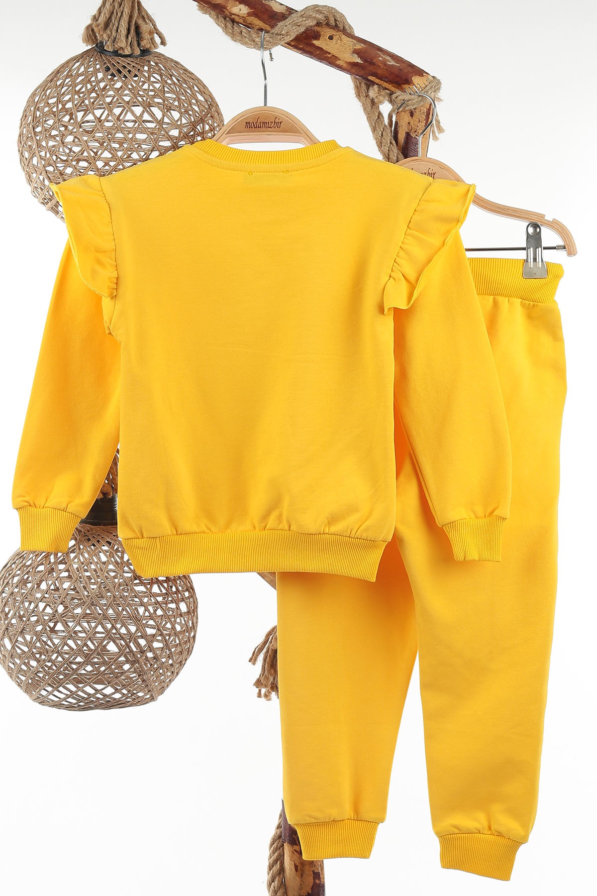 Sarı (4-8 Yaş) Renkli Boynuz At Baskılı İki İp Şardonlu Kız Çocuk Takım 137539