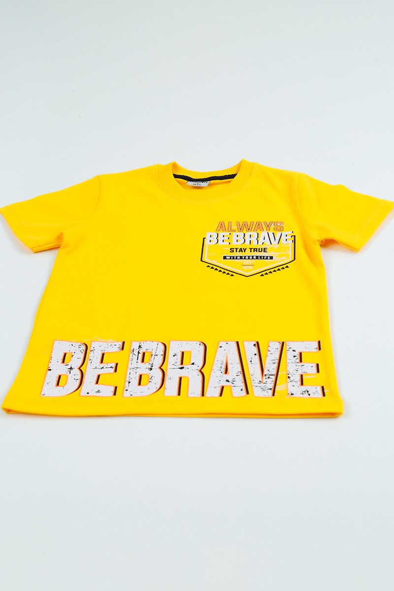 Sarı (5-8 Yaş) Be Brave Baskılı Şapkalı Erkek Çocuk Takım 96822