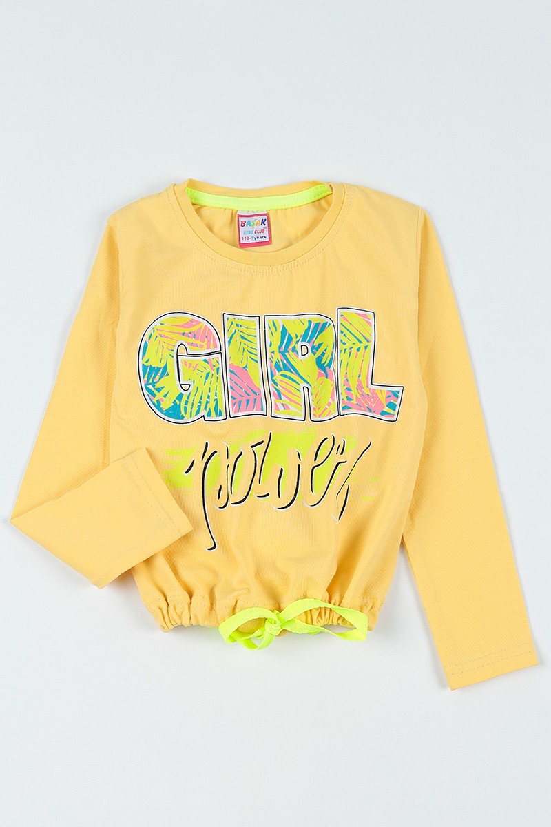 Sarı (5-8 Yaş) Girl Baskılı Belden Sıkmalı Kız Çocuk Sweatshirt 93184