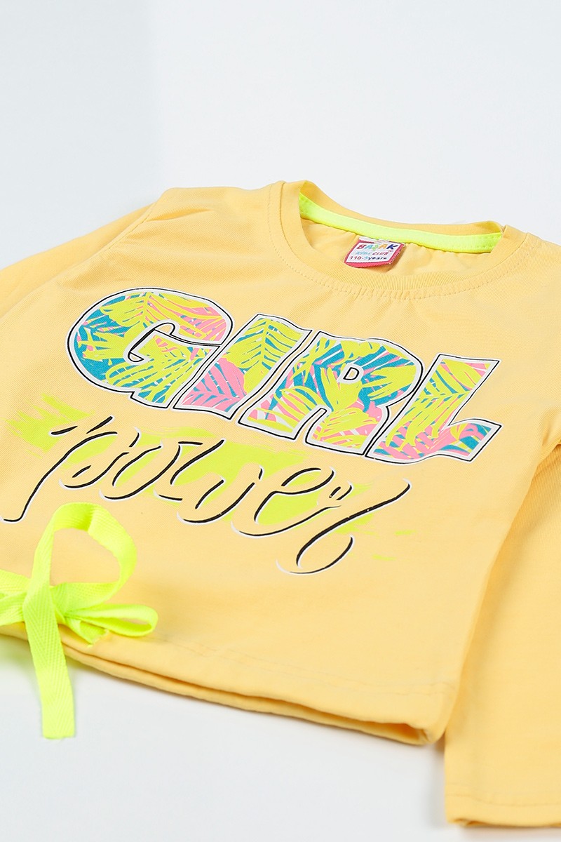 Sarı (5-8 Yaş) Girl Baskılı Belden Sıkmalı Kız Çocuk Sweatshirt 93184