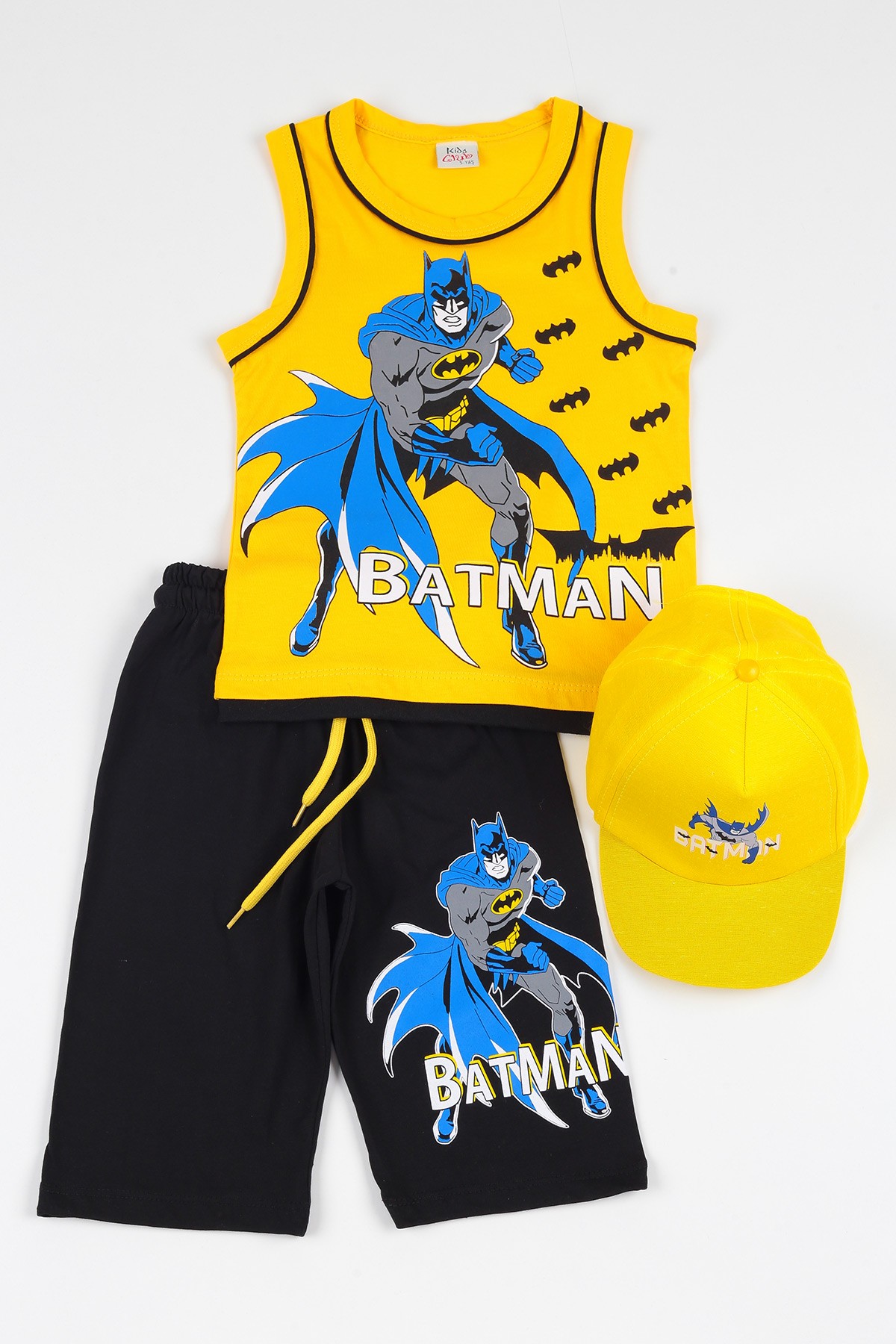 Sarı (5-8 yaş) Şapkalı Batman Baskılı  Erkek Çocuk Kaprili Takım 112398