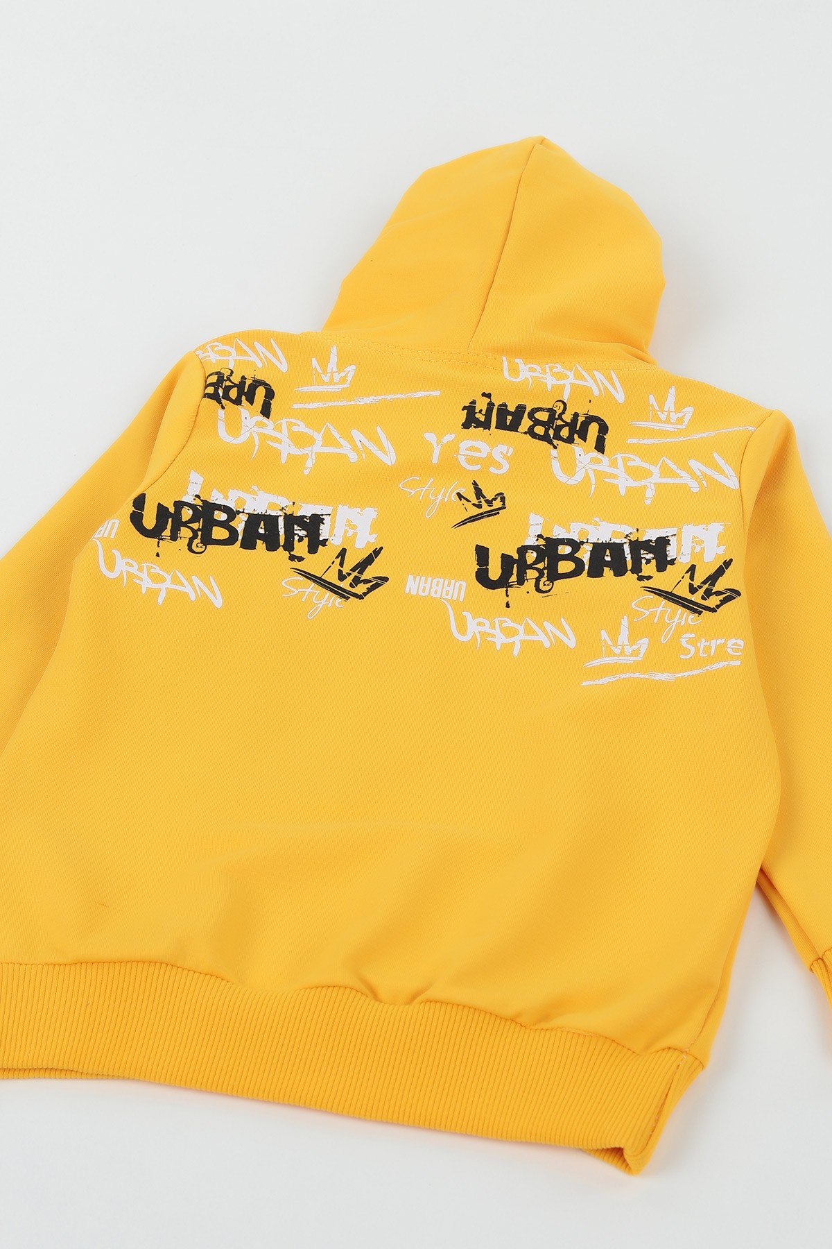 Sarı (5-8 Yaş) Urban Baskılı Cep Detaylı Kapüşonlu Erkek Çocuk İkili Takım 133638